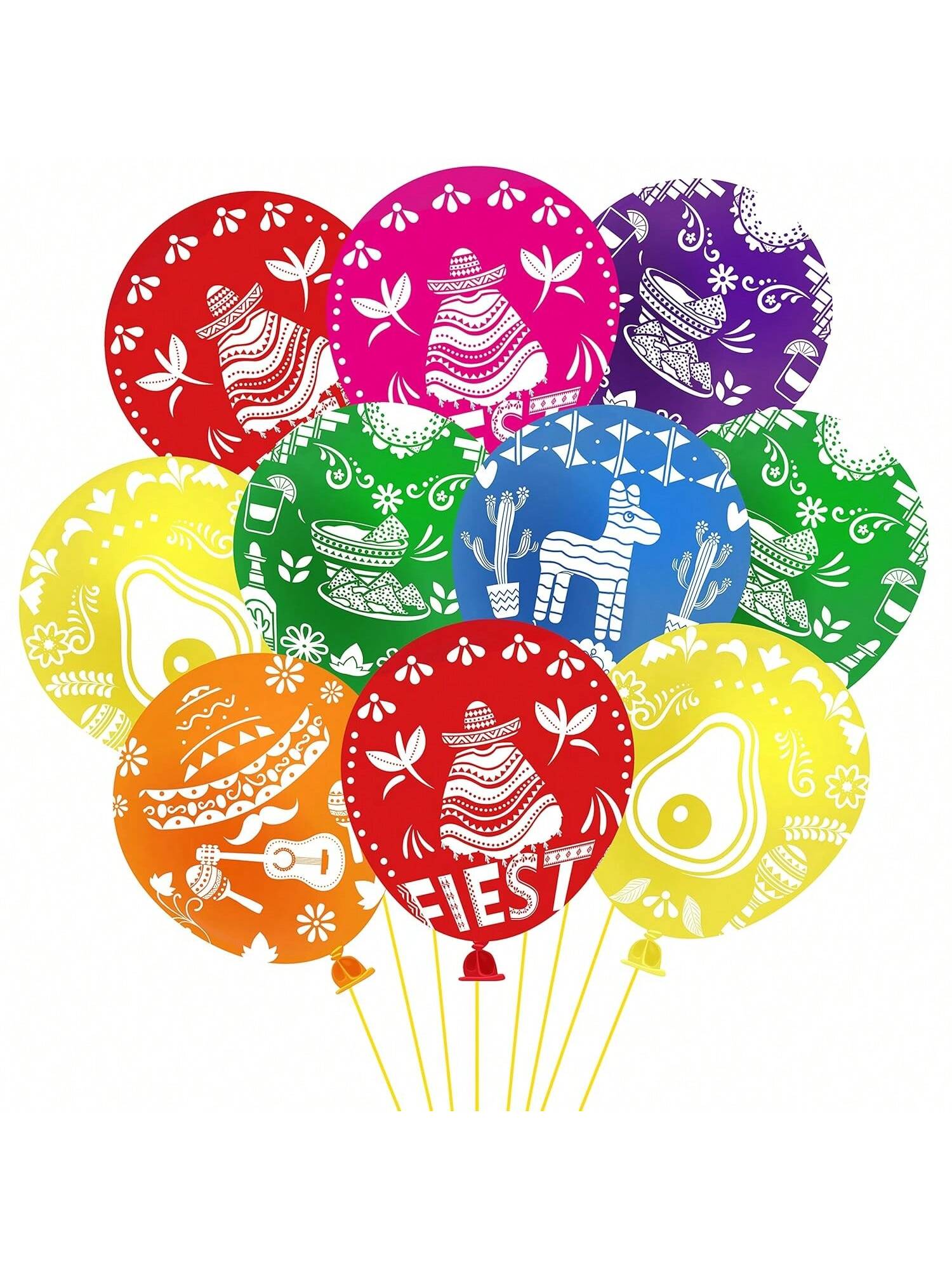 36PCS Mexican-Themed Latex Balloons with Fiesta Foil Party Decorations