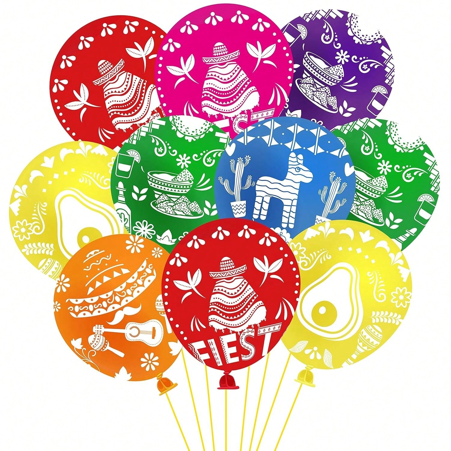 36PCS Mexican-Themed Latex Balloons with Fiesta Foil Party Decorations