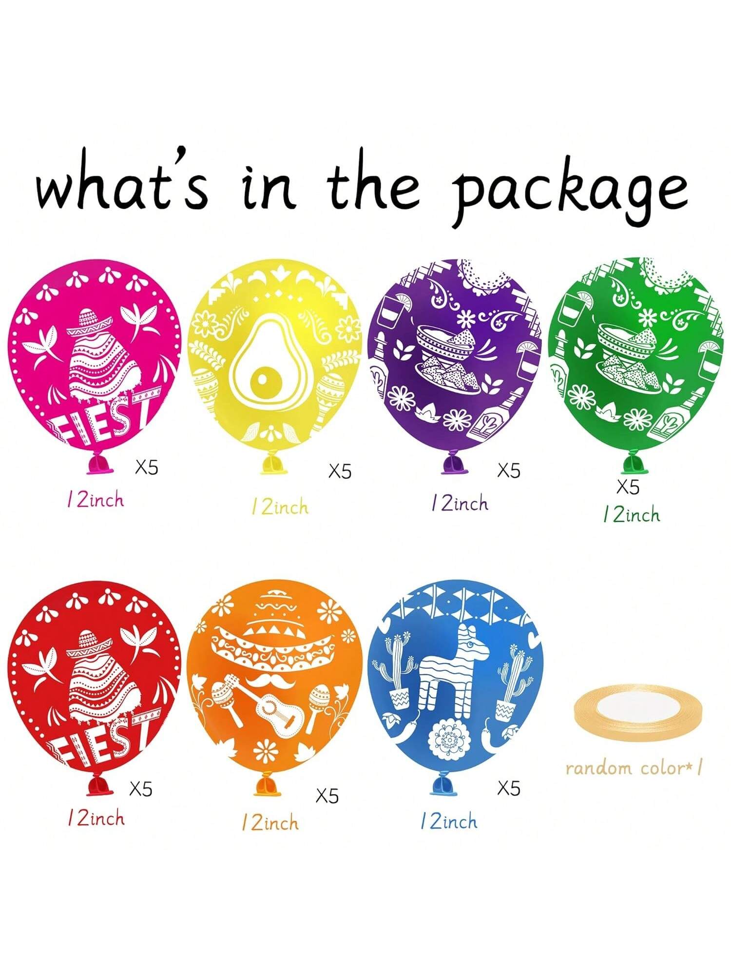 36PCS Mexican-Themed Latex Balloons with Fiesta Foil Party Decorations