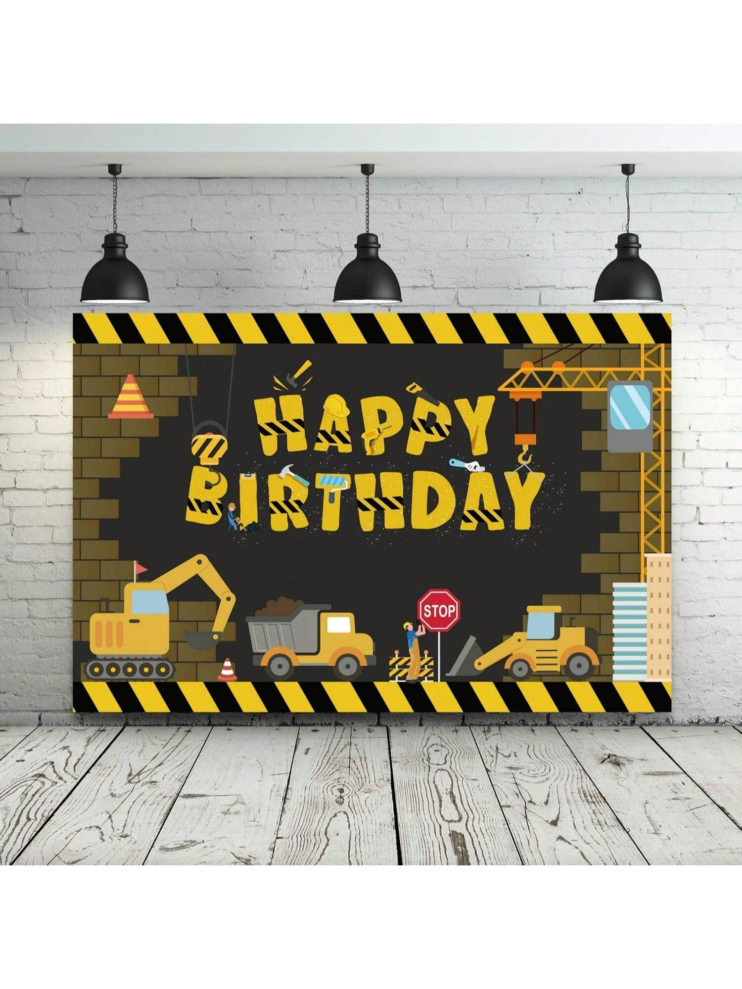 Construction Party Supplies Set Dump Truck Balloon Arch Garland Backdrop Tablecloth