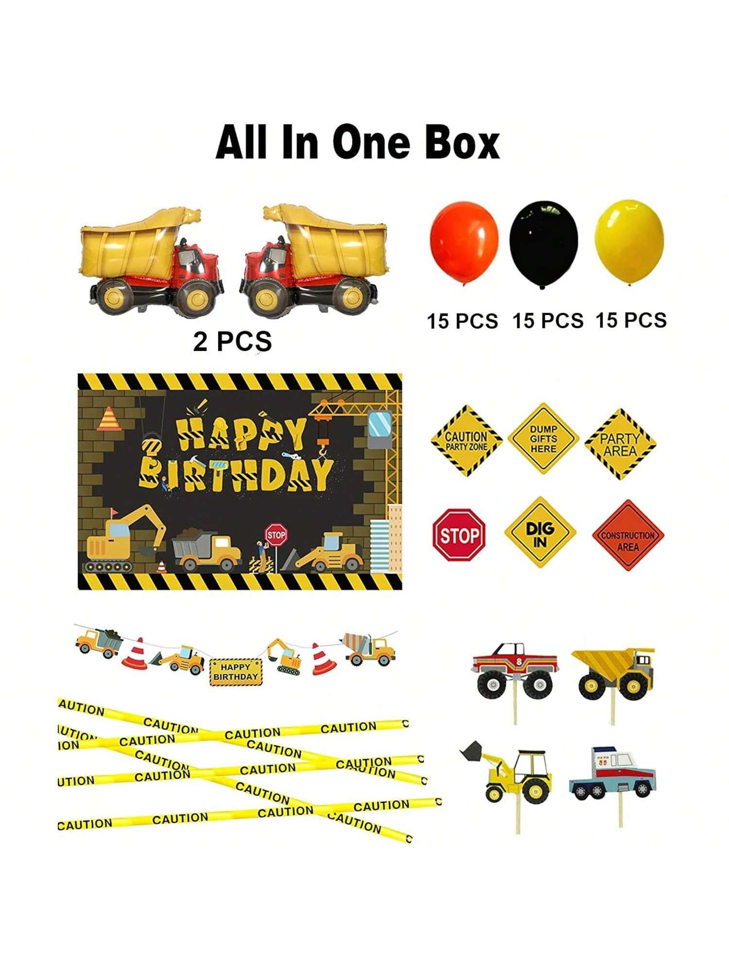 Construction Party Supplies Set Dump Truck Balloon Arch Garland Backdrop Tablecloth