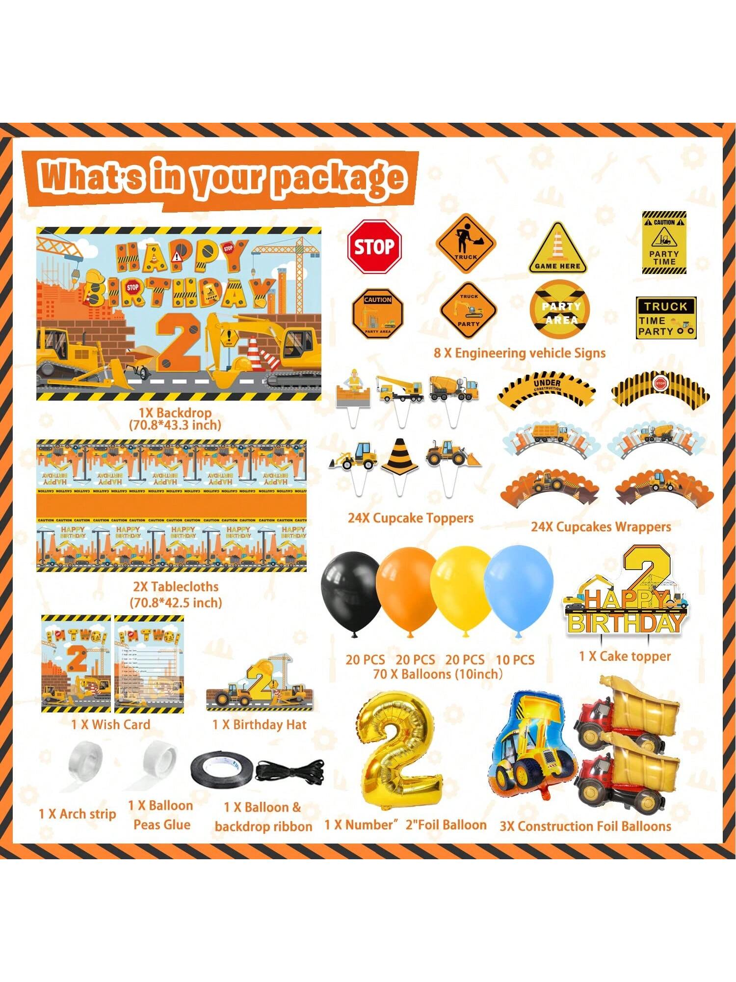 139PCS Construction Birthday Party Decor Dump Truck Set Boys Party Supplies