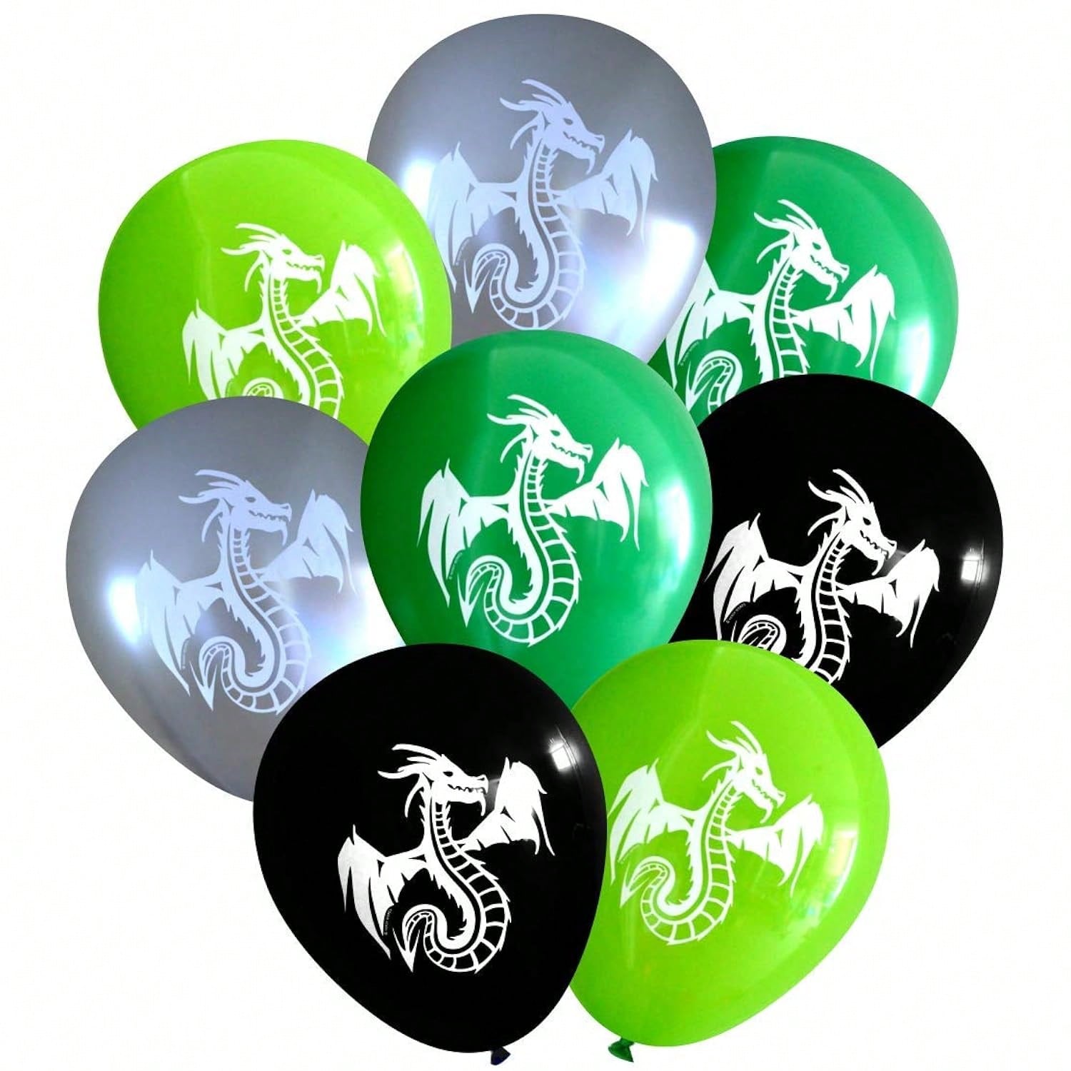 16Pc Dragon Balloon Set Silver Black Green Lime Party Decorations