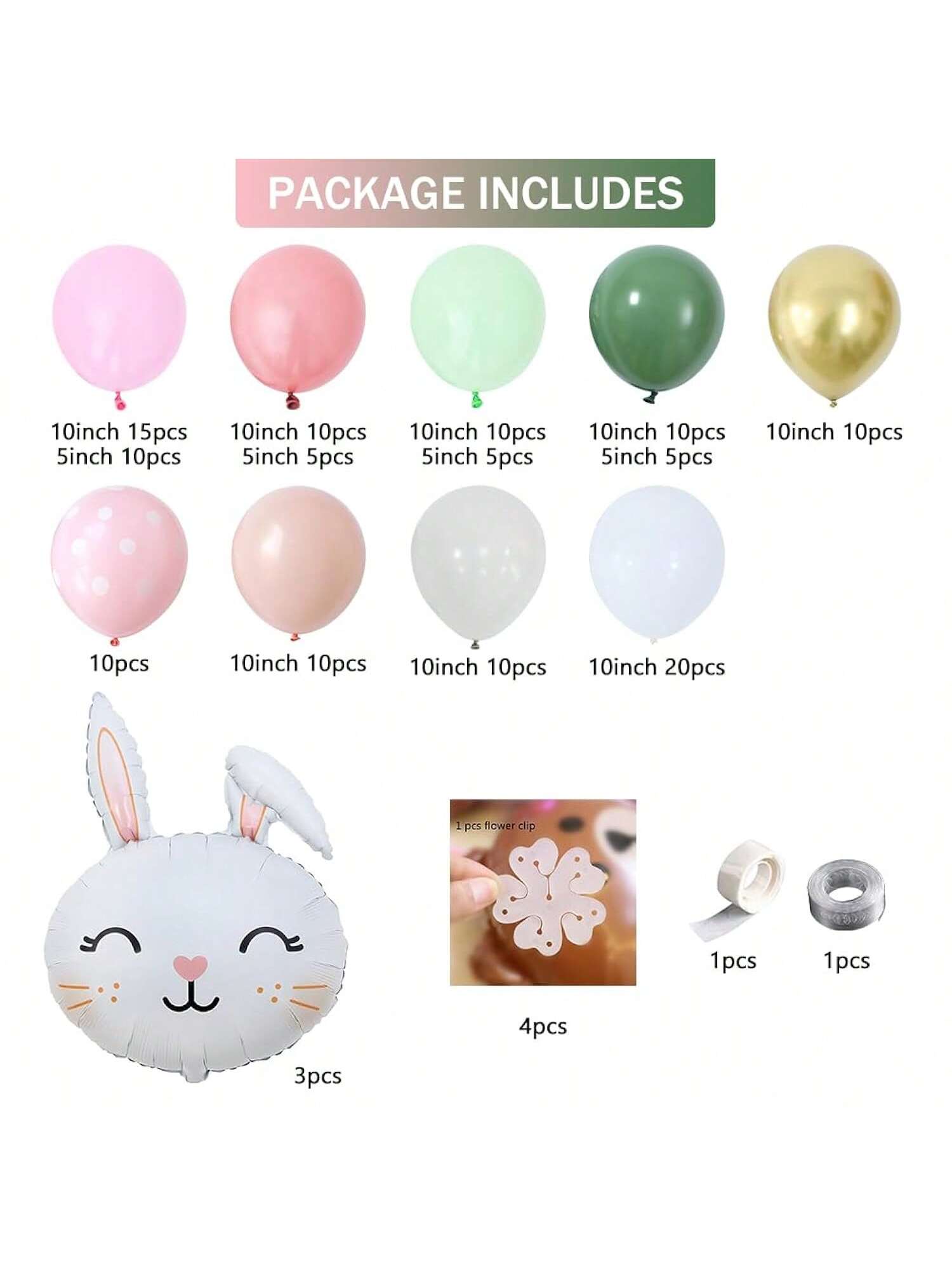 145PCS Pastel Easter Balloon Garland with Bunny Foil for Spring Party Decor