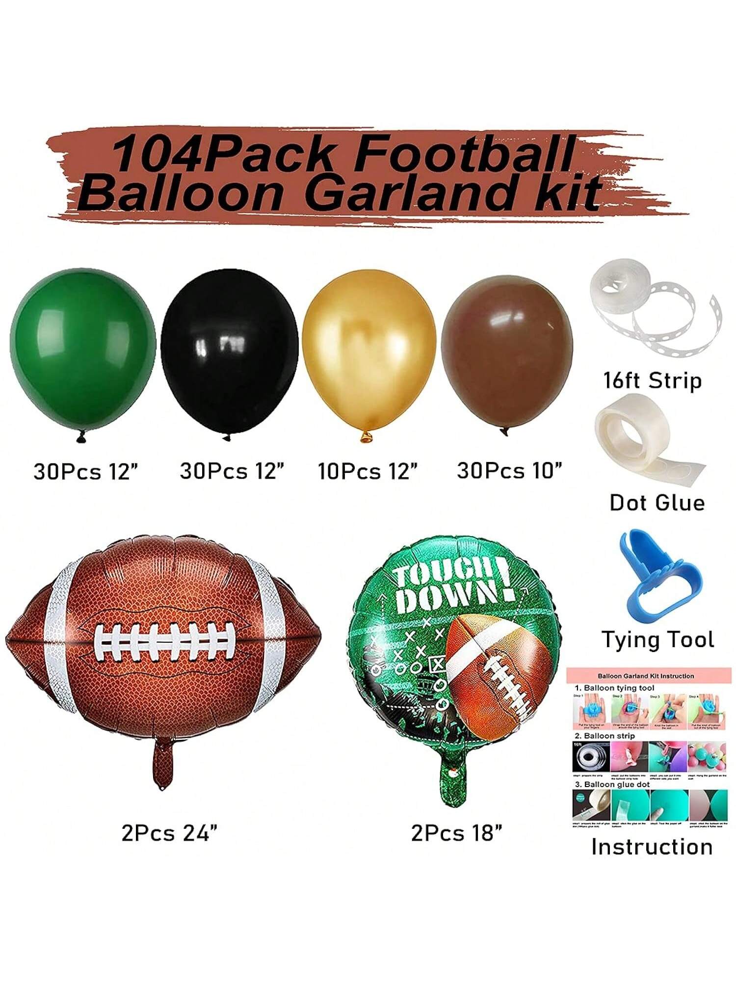 104pcs Football Party Balloon Garland Green and Gold Sports Decor