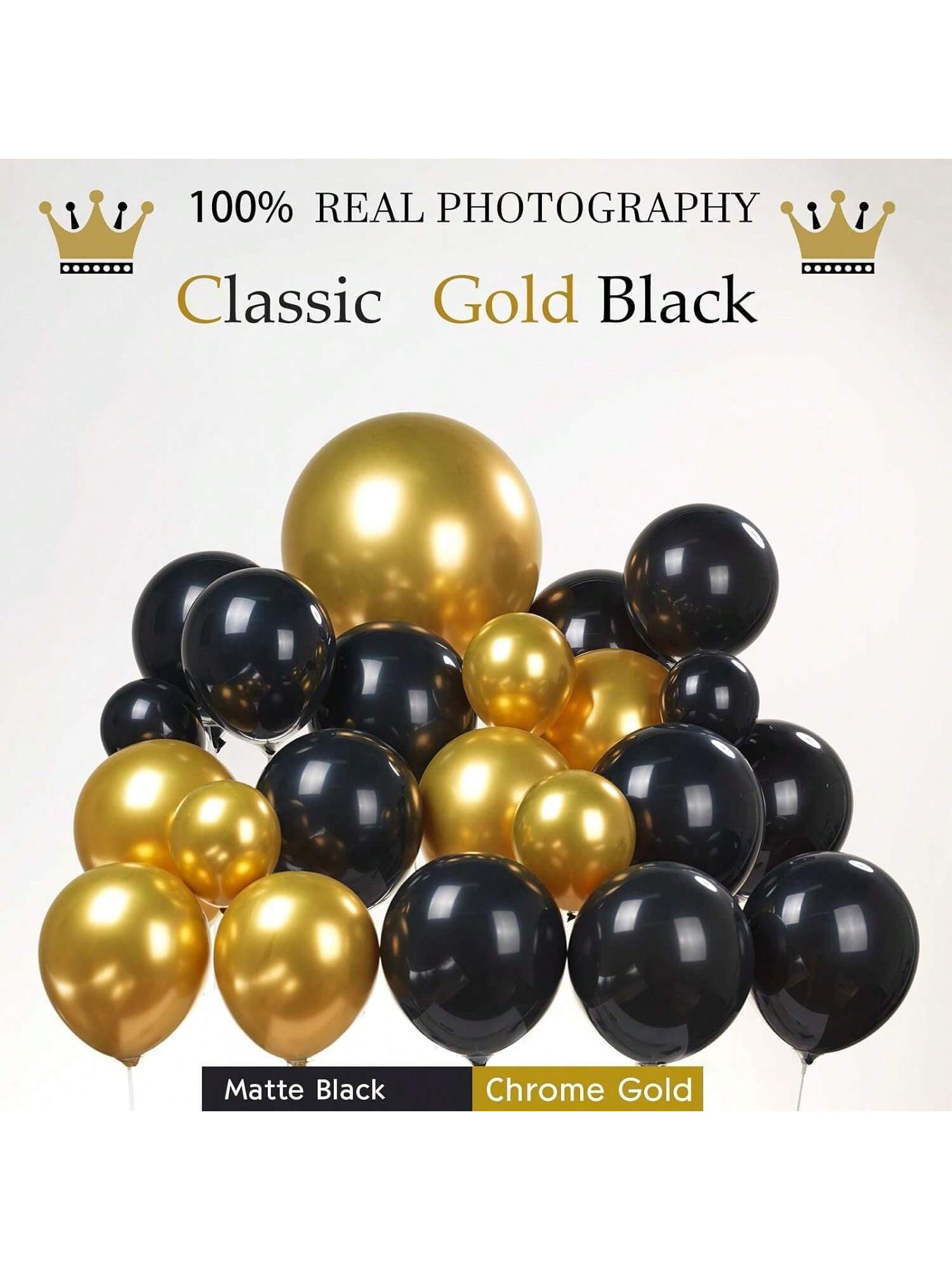 133pcs Gold & Black Balloon Garland with Starburst Mylar Balloons