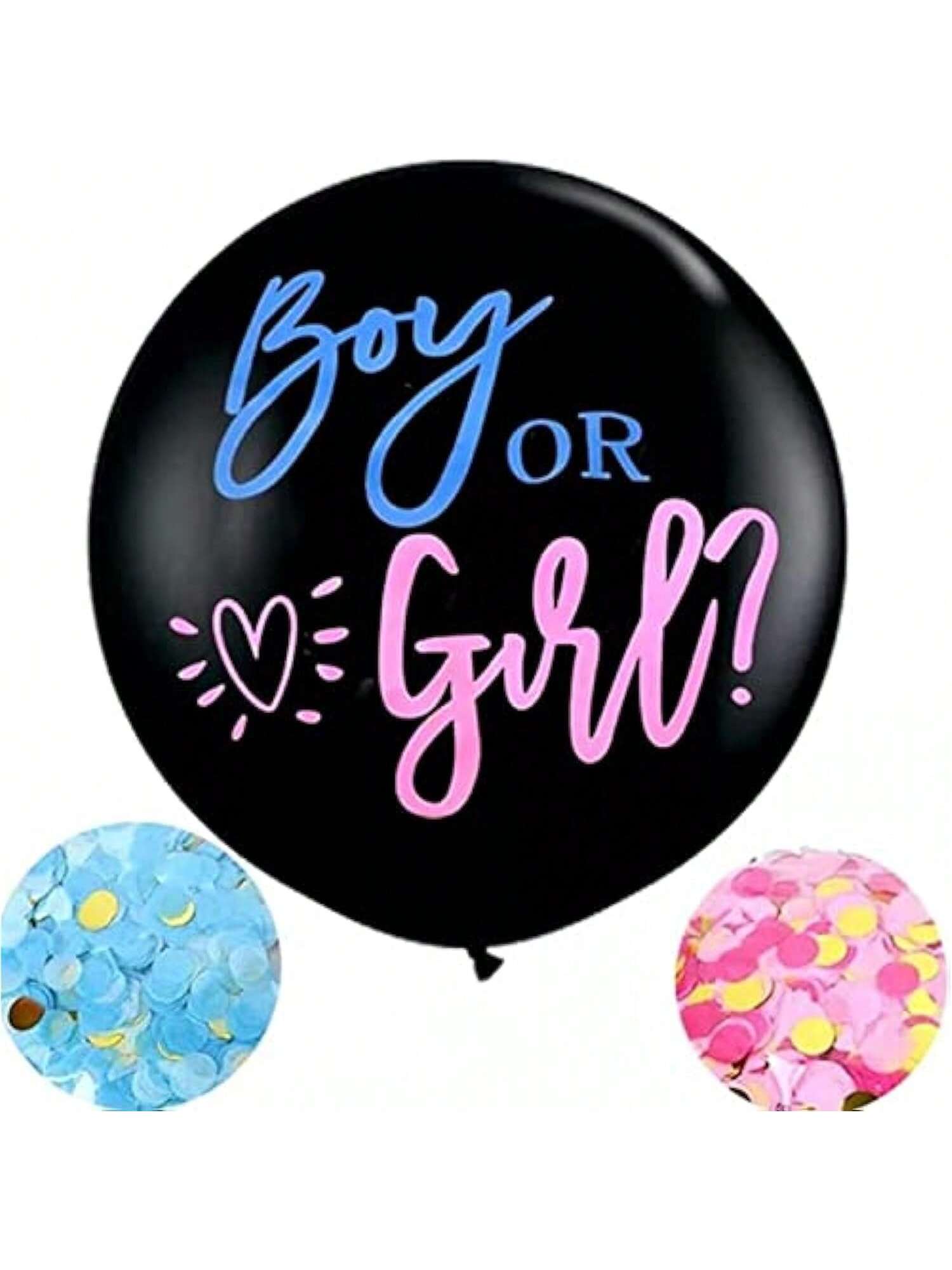 Happyland 36" Jumbo Gender Reveal Confetti Balloon Black Latex Boy or Girl