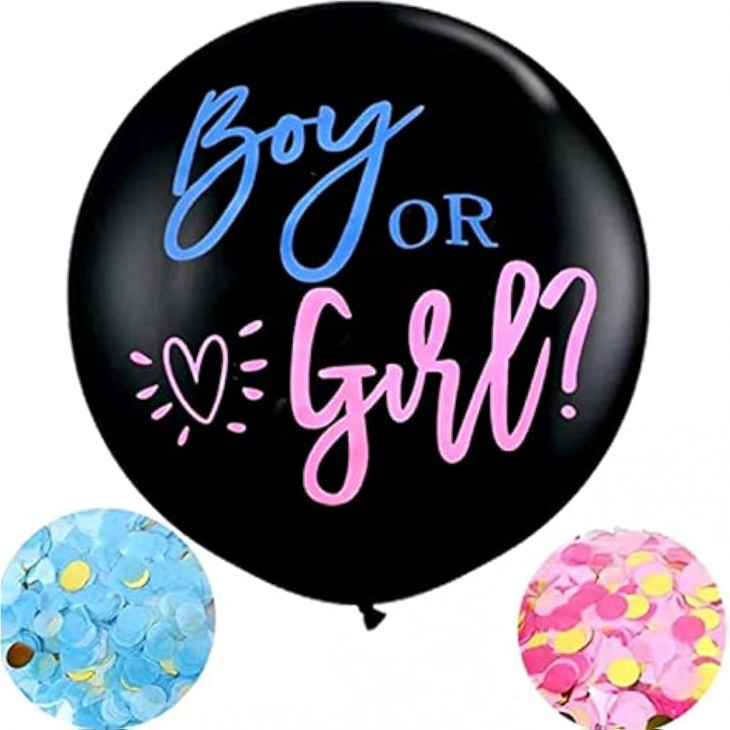 Happyland 36" Jumbo Gender Reveal Confetti Balloon Black Latex Boy or Girl