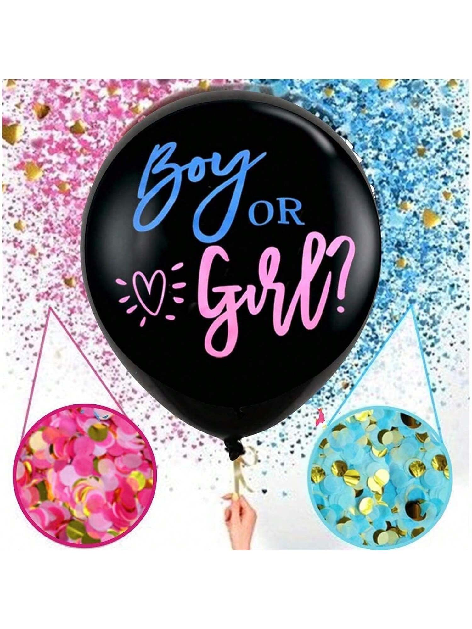 Happyland 36" Jumbo Gender Reveal Confetti Balloon Black Latex Boy or Girl