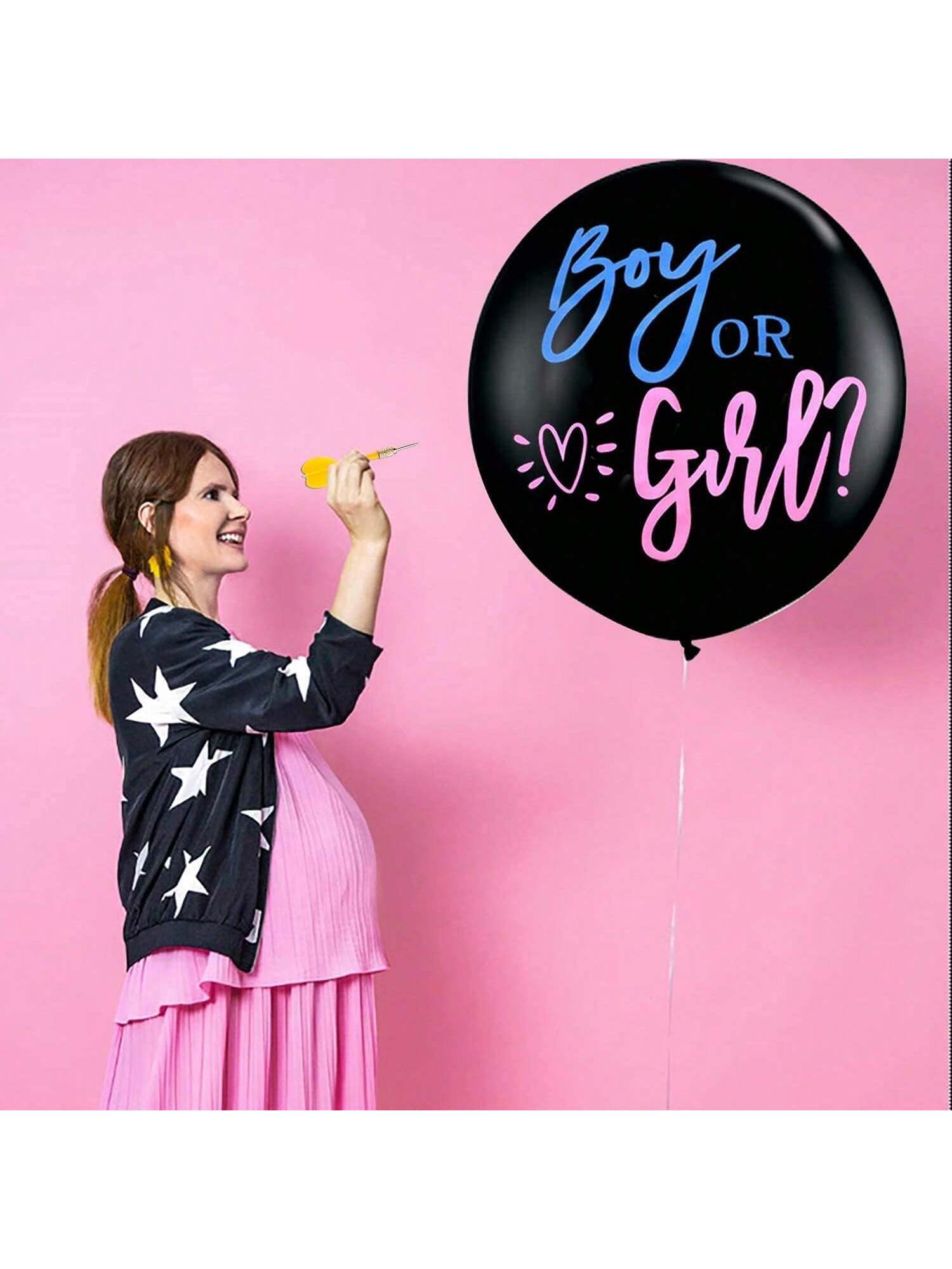 Happyland 36" Jumbo Gender Reveal Confetti Balloon Black Latex Boy or Girl