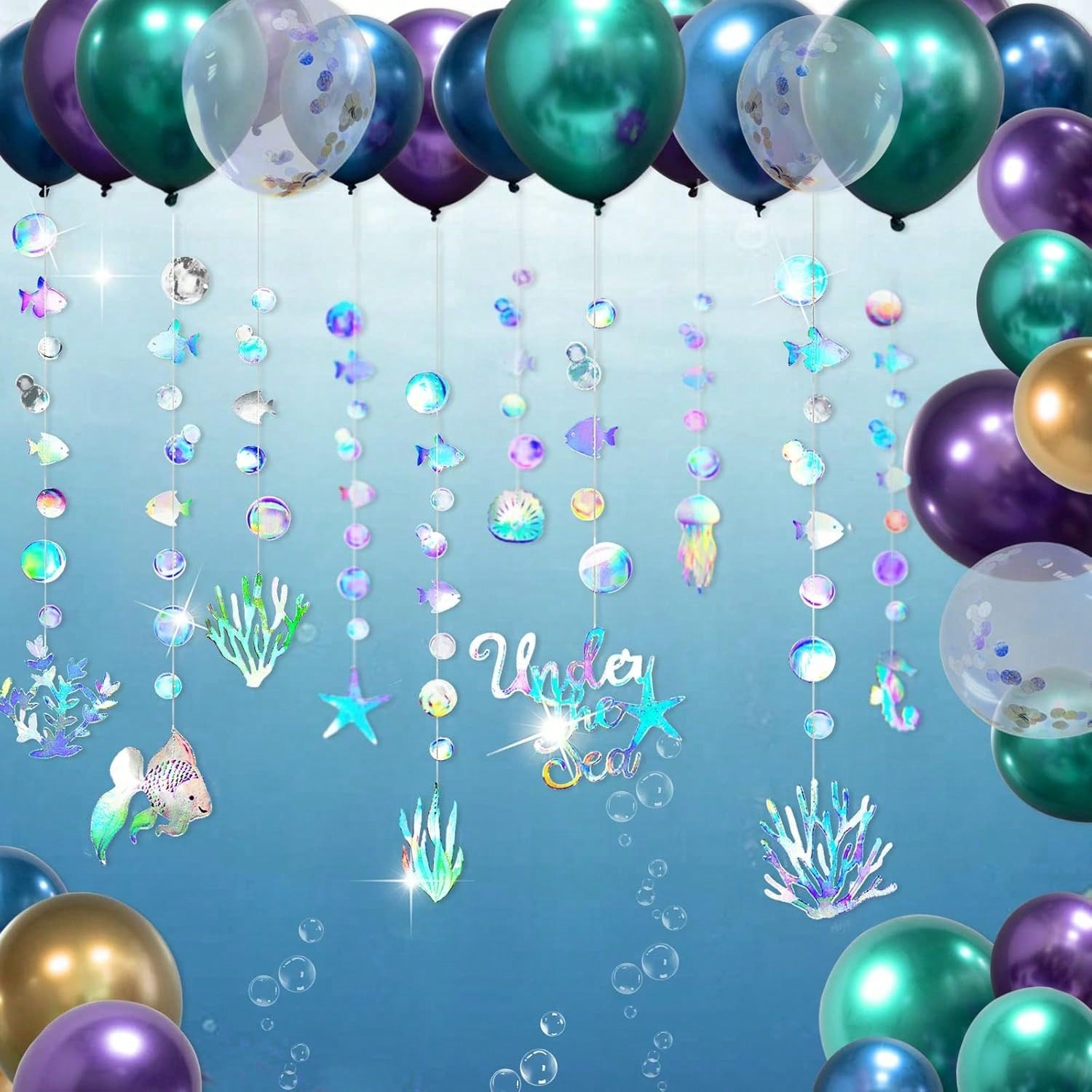 Iridescent Ocean Balloon Garland Mermaid Birthday Party Backdrop
