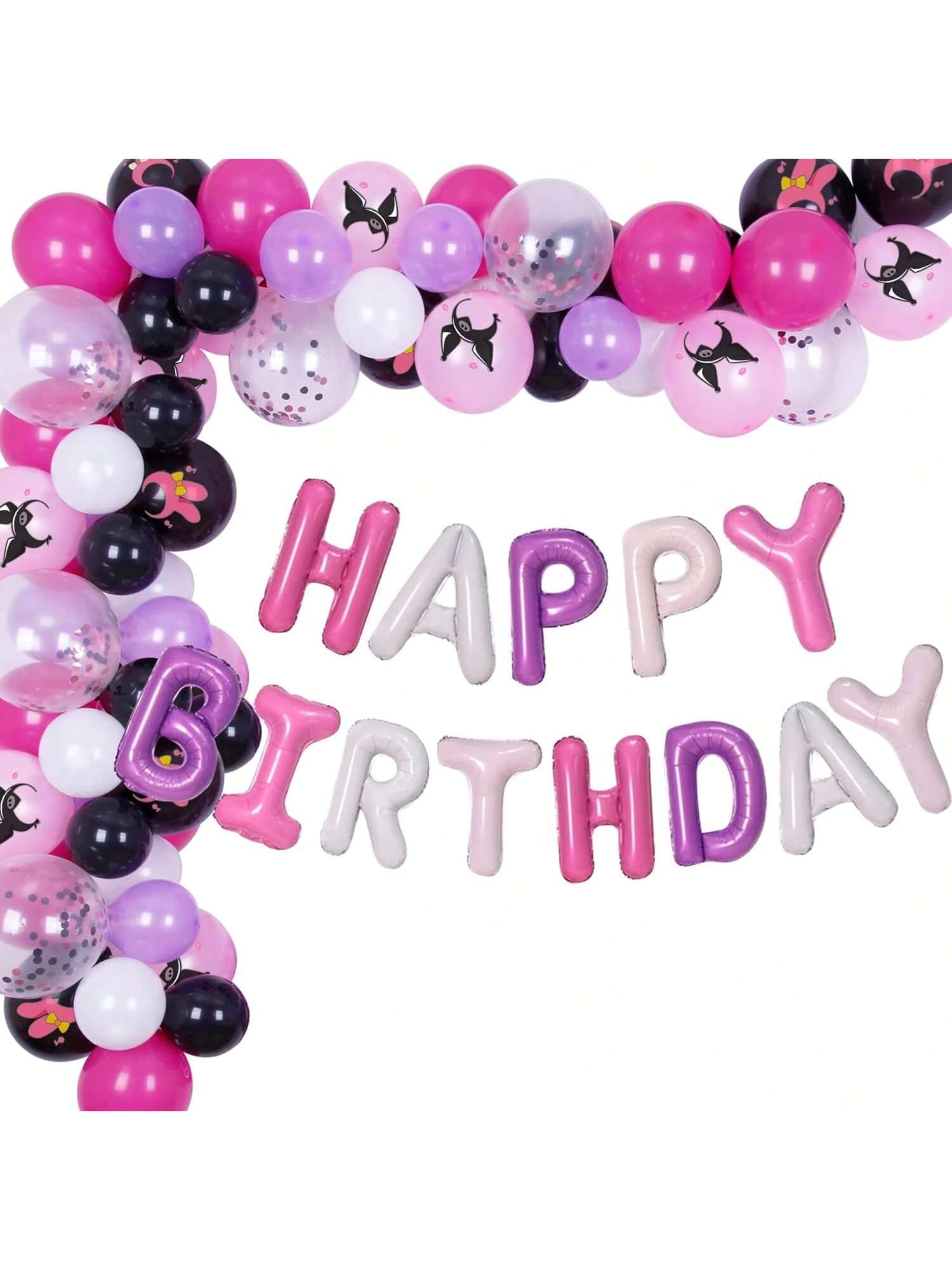 Kawaii Kumi Birthday Balloon Kit Black & Pink Garland for Girls Party