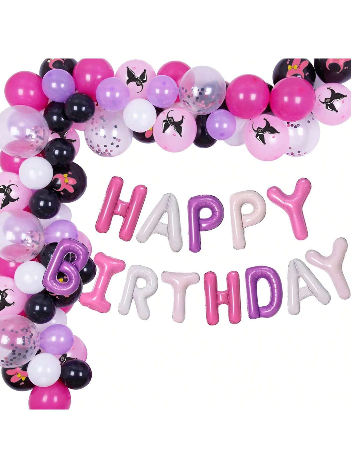 Kawaii Kumi Birthday Balloon Kit Black & Pink Garland for Girls Party