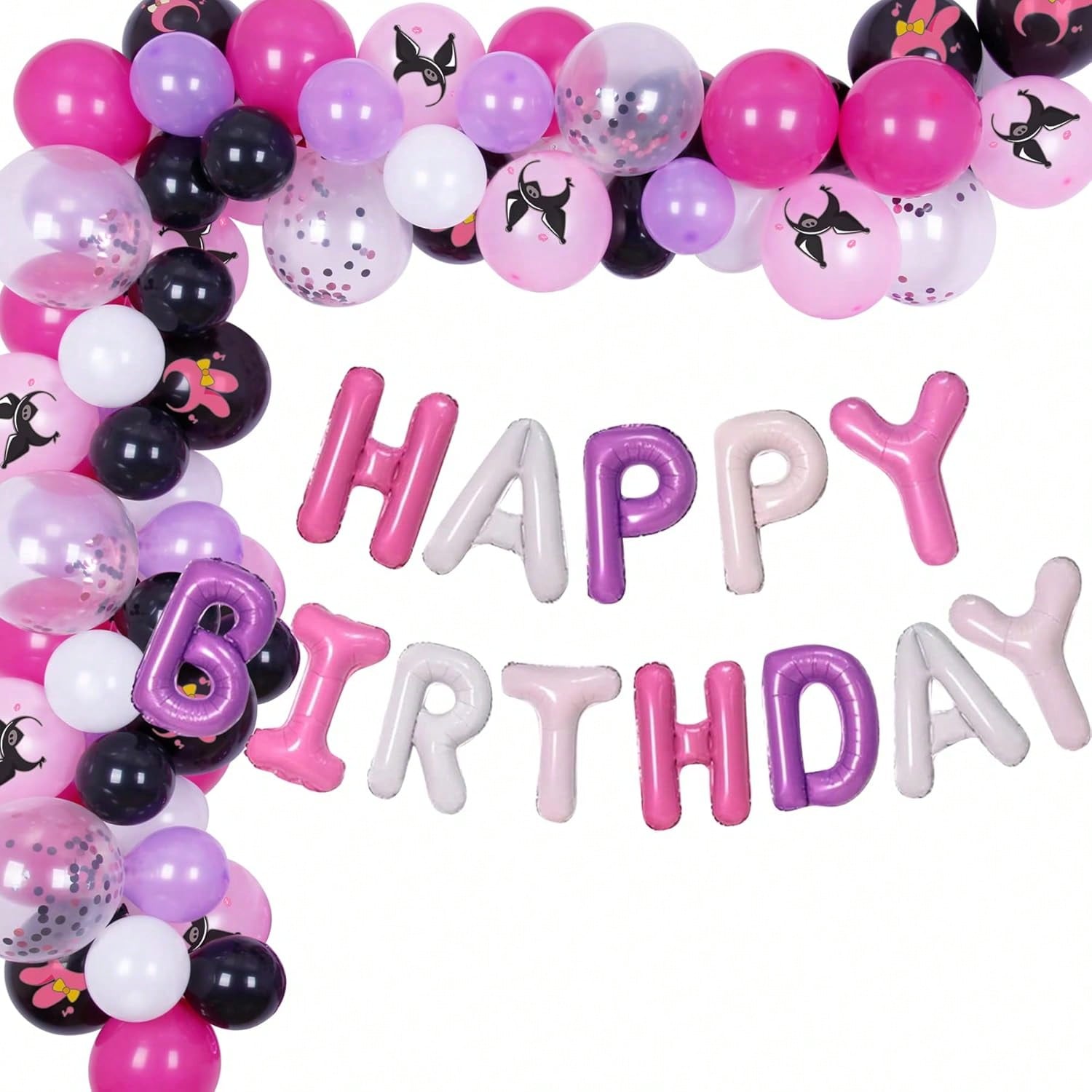 Kawaii Kumi Birthday Balloon Kit Black & Pink Garland for Girls Party