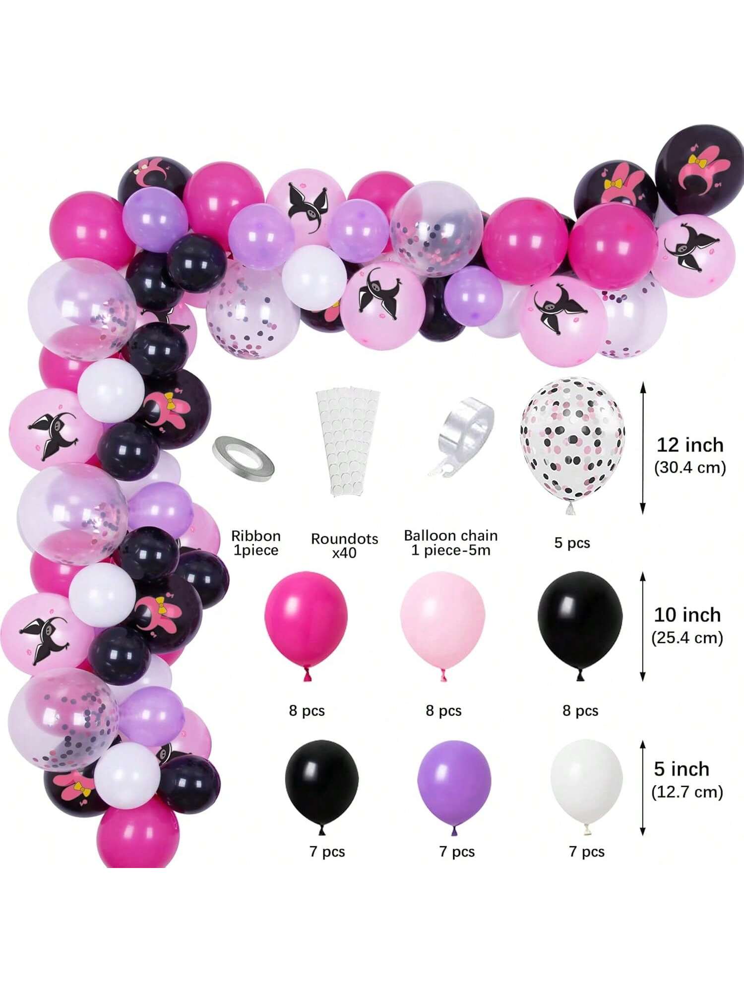 Kawaii Kumi Birthday Balloon Kit Black & Pink Garland for Girls Party