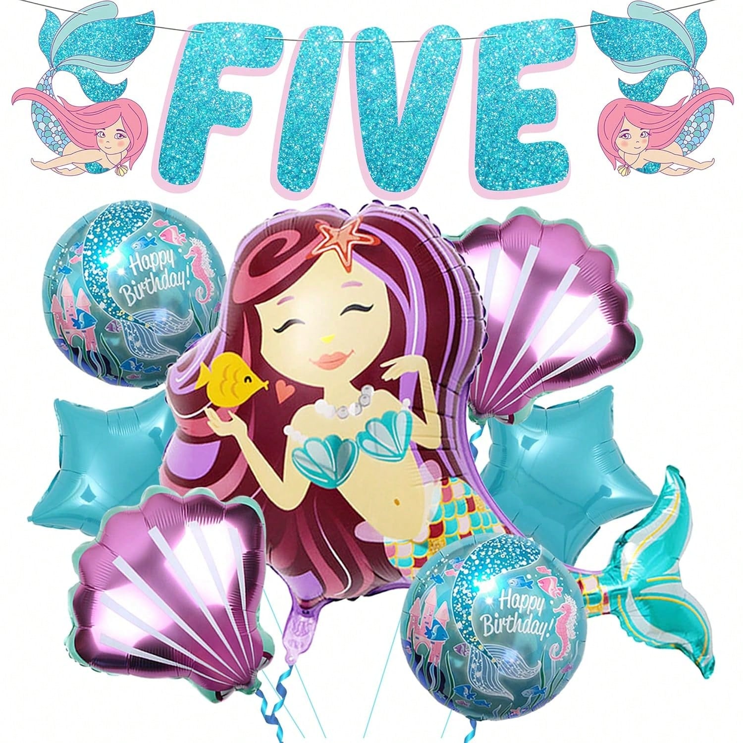 Mermaid 5th Birthday Party Decorations for Girls with Balloons and Supplies