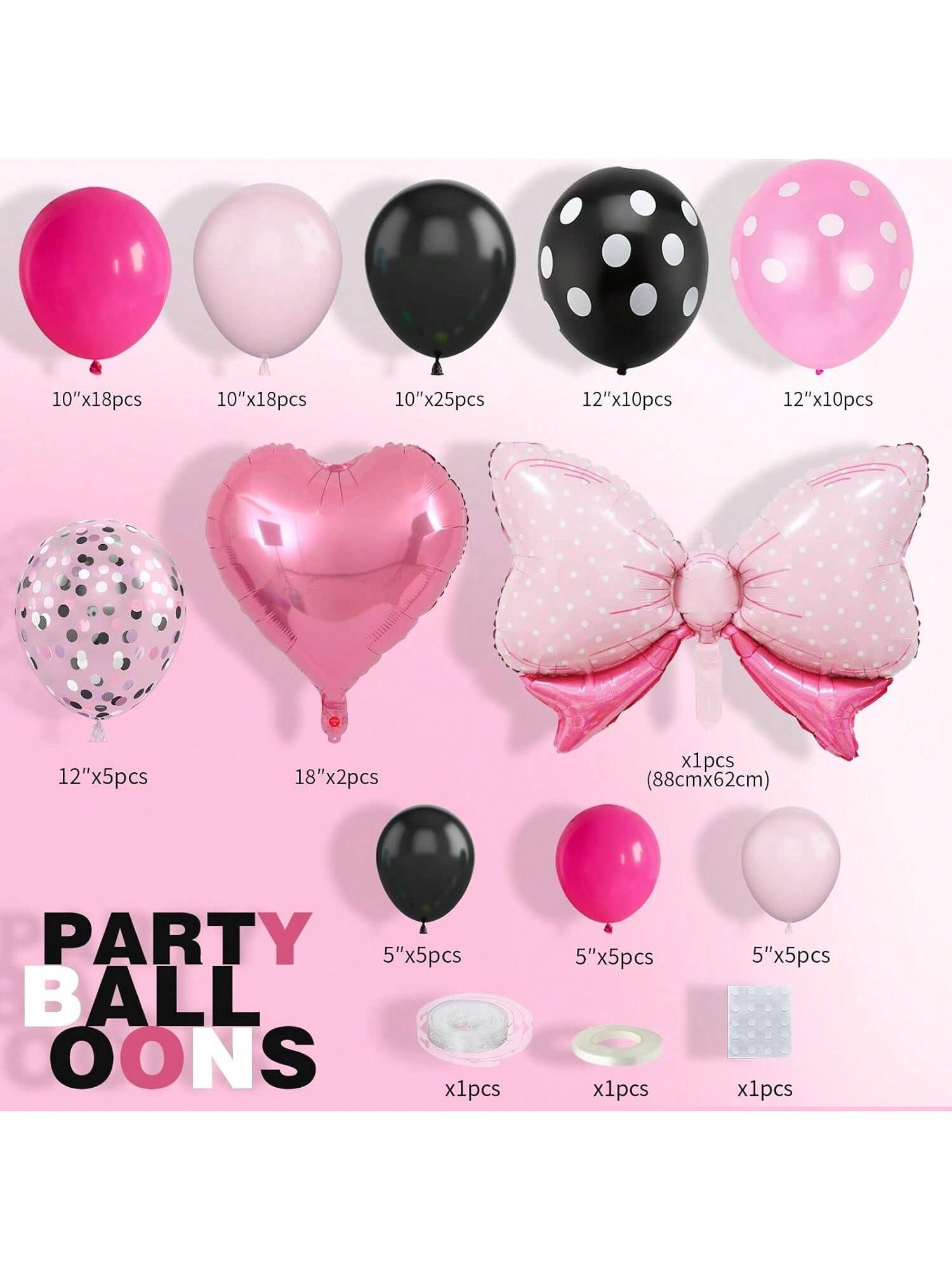 Pink & Black Balloon Arch Kit For Birthday Or Themed Party Decorations For Girls