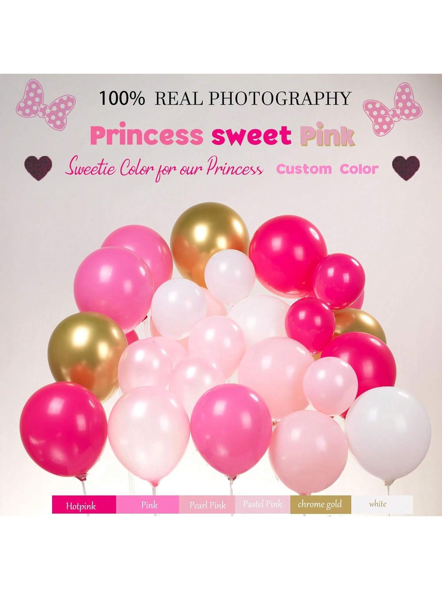 140Pc Mouse Balloon Garland Arch Pearl Pink White Gold Bowknot Party Decor
