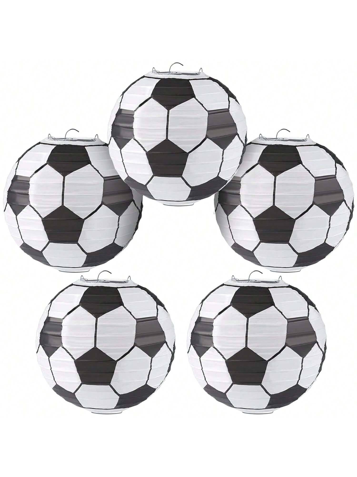 5-Pack 10-Inch Soccer Paper Lanterns for Sports Themed Birthday Parties