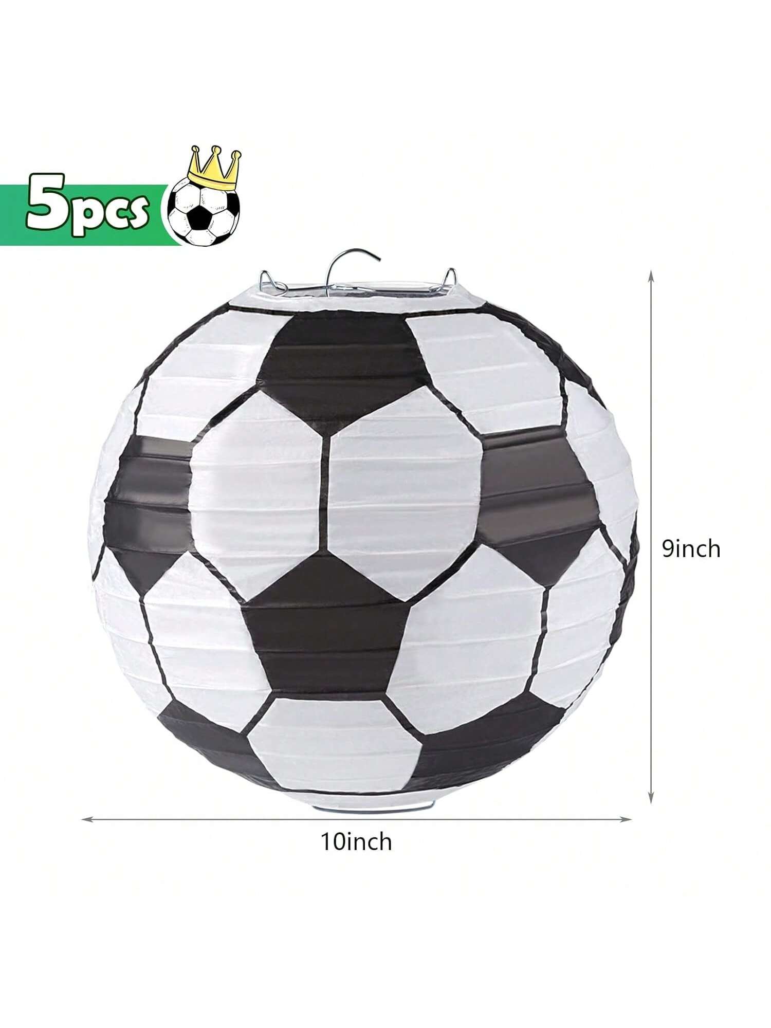 5-Pack 10-Inch Soccer Paper Lanterns for Sports Themed Birthday Parties