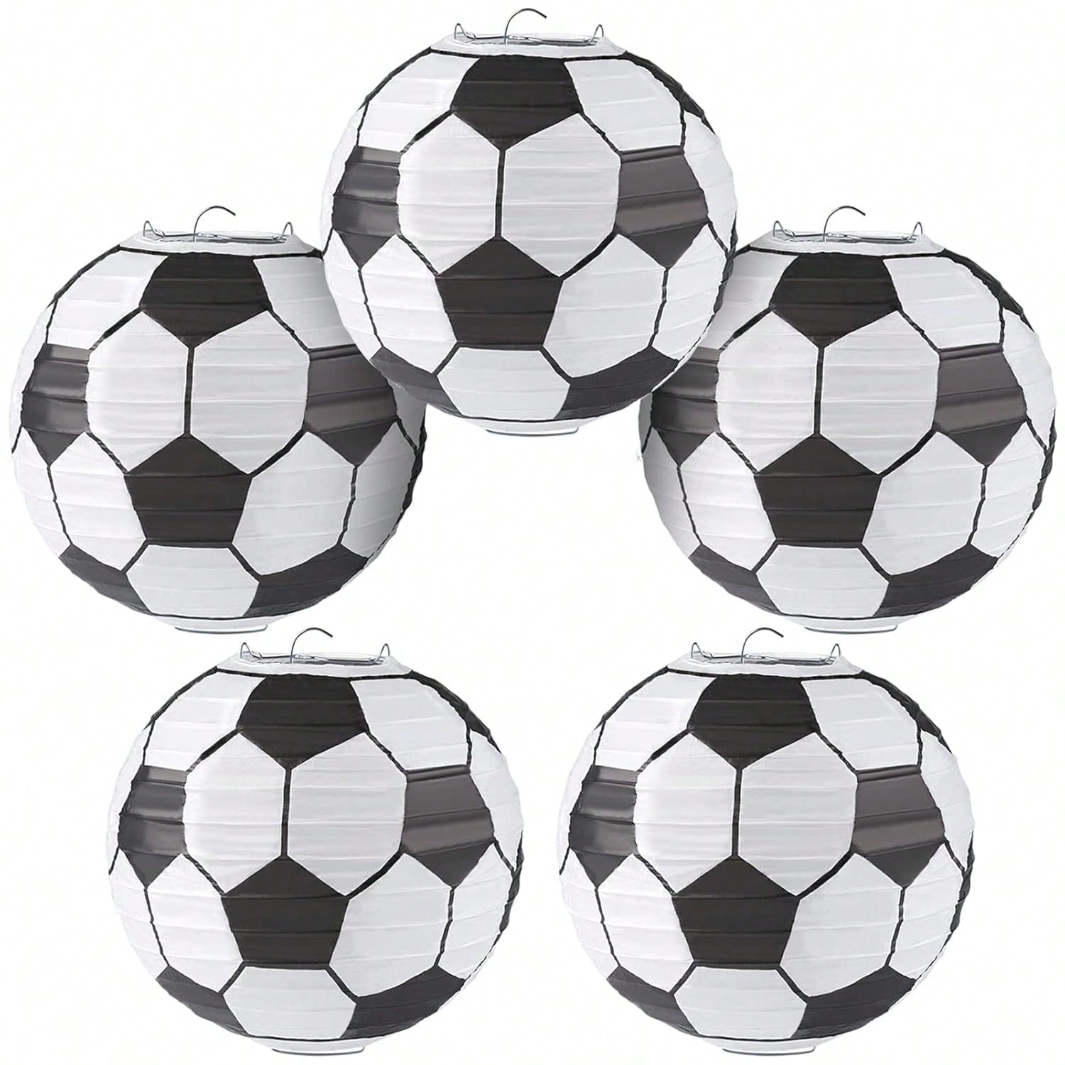 5-Pack 10-Inch Soccer Paper Lanterns for Sports Themed Birthday Parties