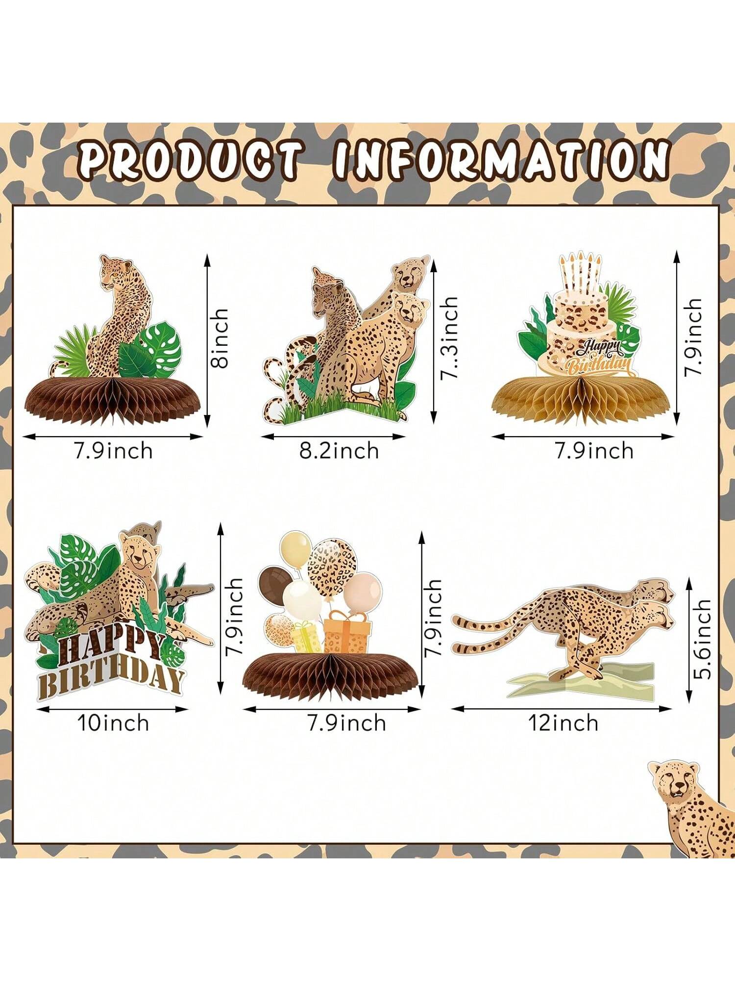 10-Pc Leopard and Cheetah Honeycomb Centerpieces for Jungle Birthday and Baby Shower