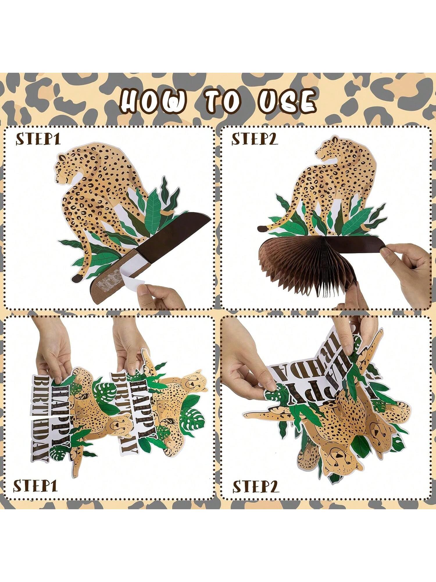10-Pc Leopard and Cheetah Honeycomb Centerpieces for Jungle Birthday and Baby Shower