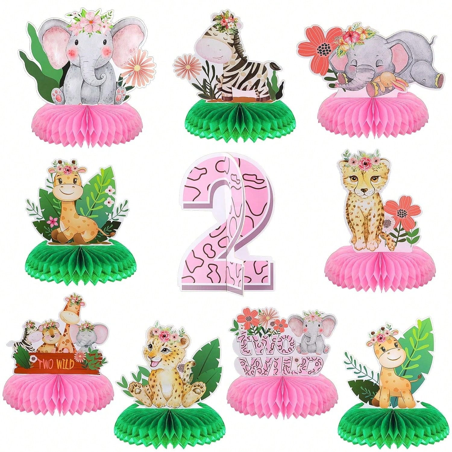 10pcs Two Wild Jungle Birthday Table Centerpieces 3D Decor for Parties & Showers