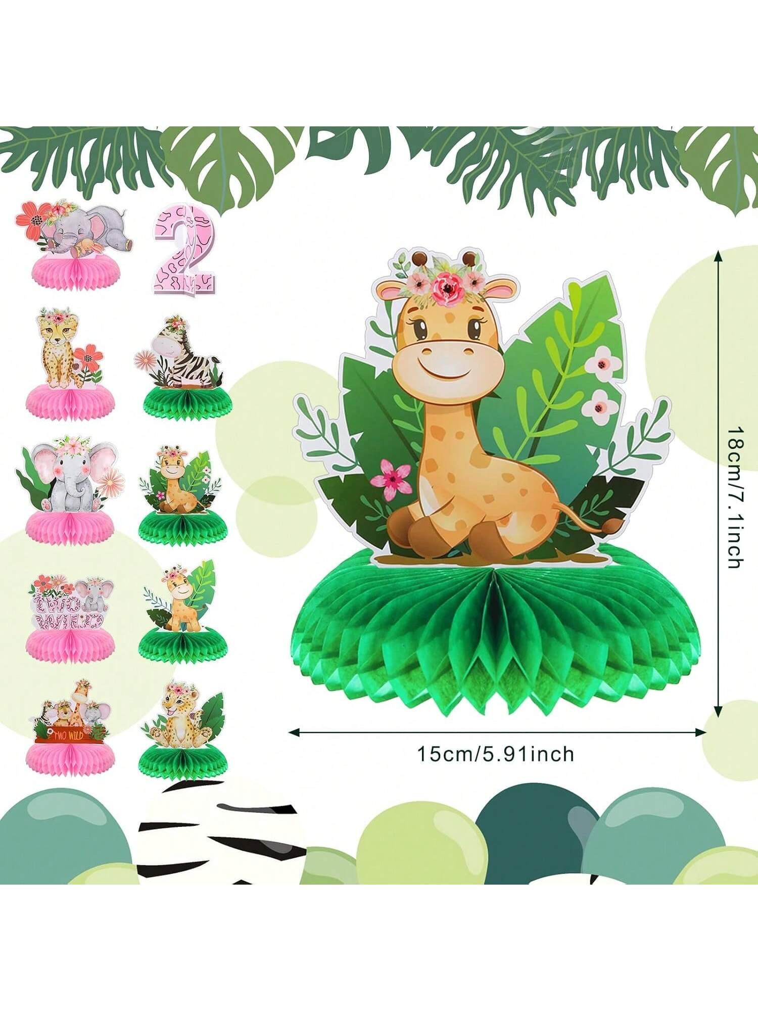 10pcs Two Wild Jungle Birthday Table Centerpieces 3D Decor for Parties & Showers