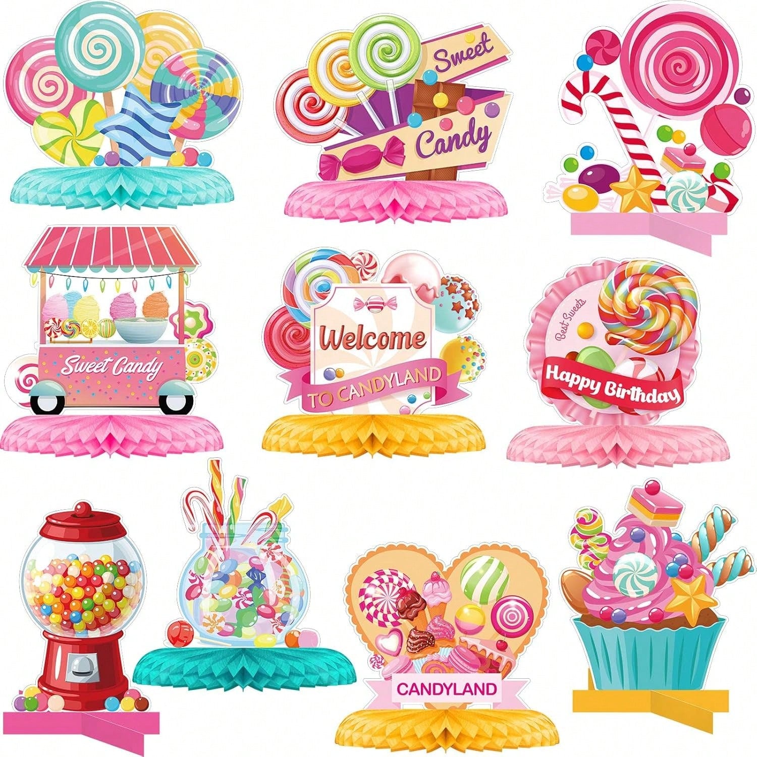 10PCS Candyland Honeycomb Table Centerpieces Birthday Baby Shower Decor