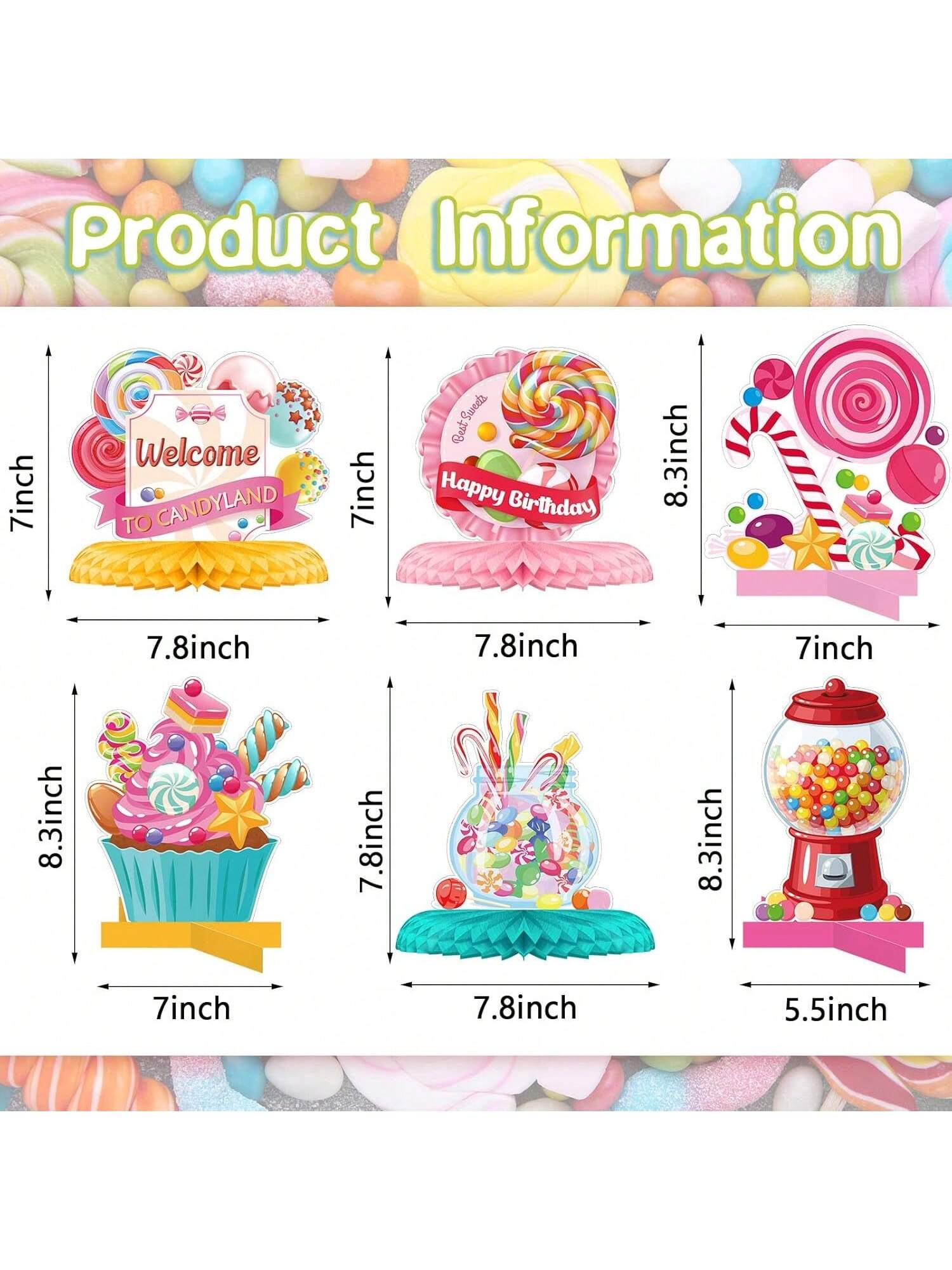 10PCS Candyland Honeycomb Table Centerpieces Birthday Baby Shower Decor