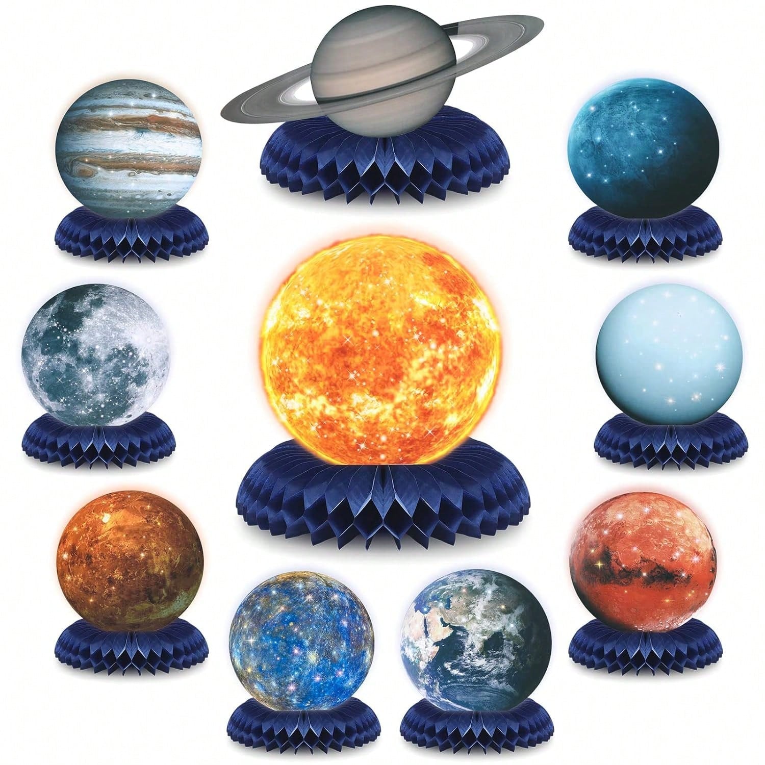 10PCS Space Solar System Honeycomb Centerpieces Planet Galaxy Party Decor
