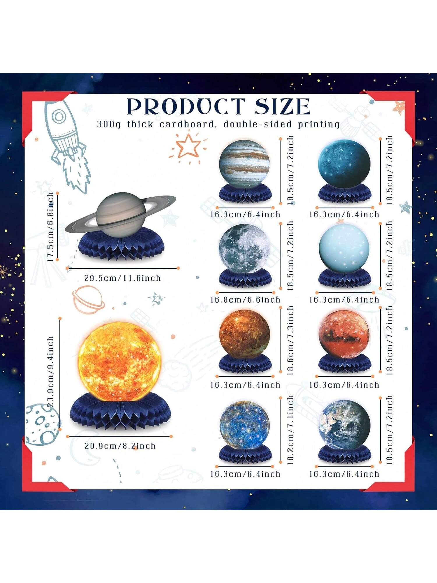 10PCS Space Solar System Honeycomb Centerpieces Planet Galaxy Party Decor