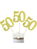 10PCS Double-Sided Gold 50th Birthday Anniversary Cake Table Centerpieces