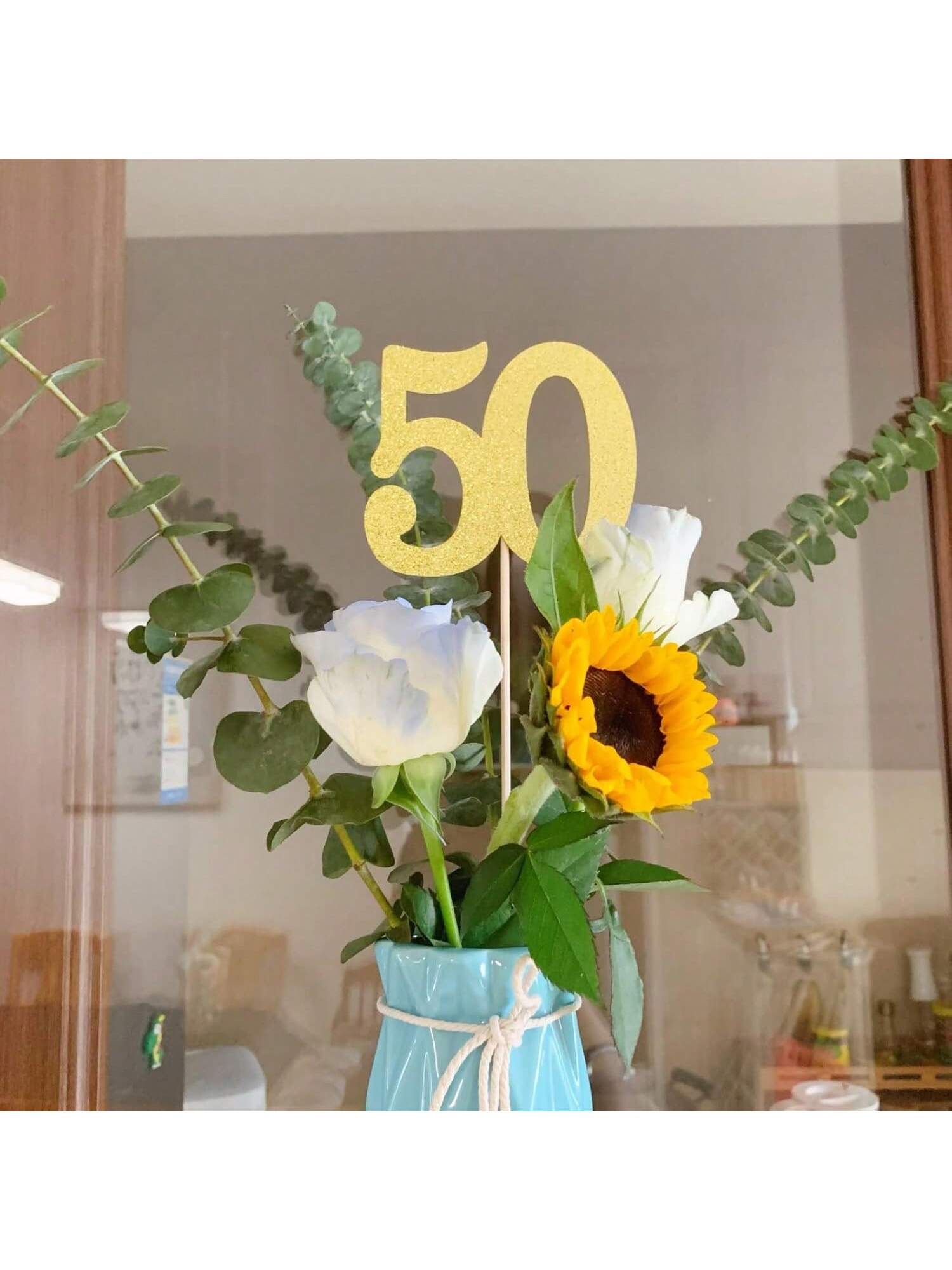 10PCS Double-Sided Gold 50th Birthday Anniversary Cake Table Centerpieces