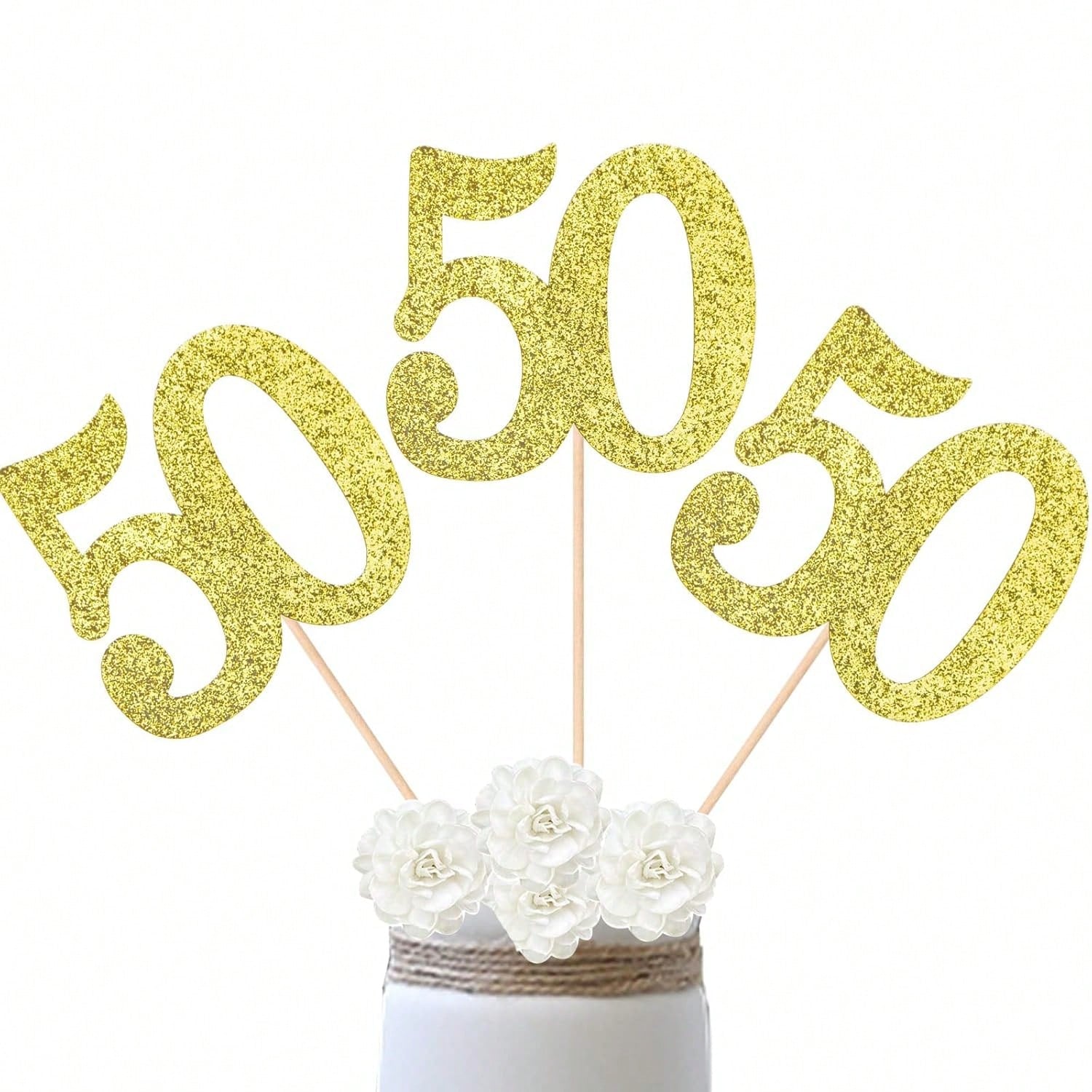 10PCS Double-Sided Gold 50th Birthday Anniversary Cake Table Centerpieces