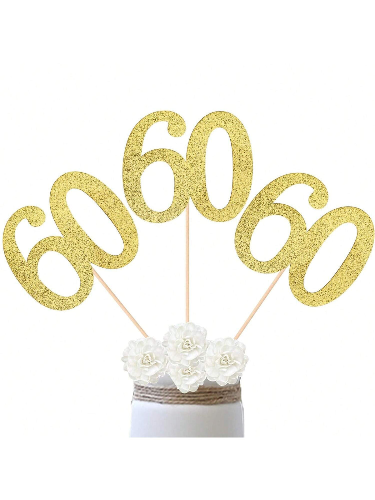 10PCS Double-Sided Gold 60th Birthday Anniversary Cake Table Centerpieces