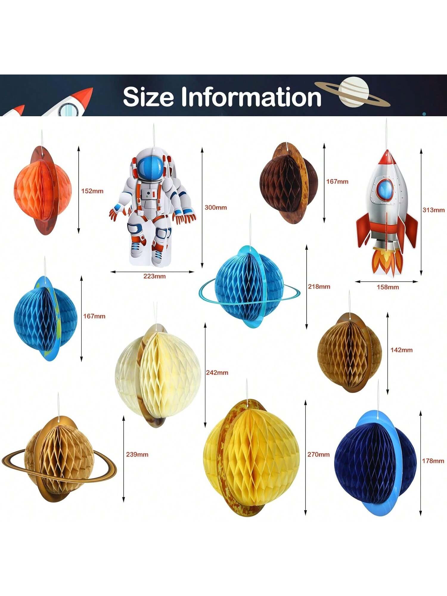 11pcs Outer Space Party Decorations Solar System Galaxy Hanging 3D Rocket Astronaut