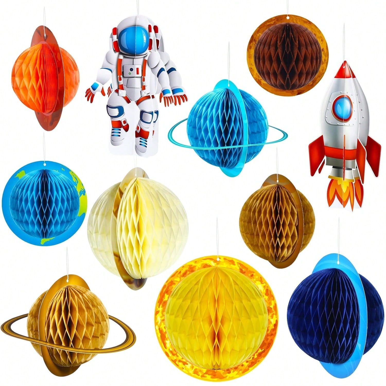11pcs Outer Space Party Decorations Solar System Galaxy Hanging 3D Rocket Astronaut