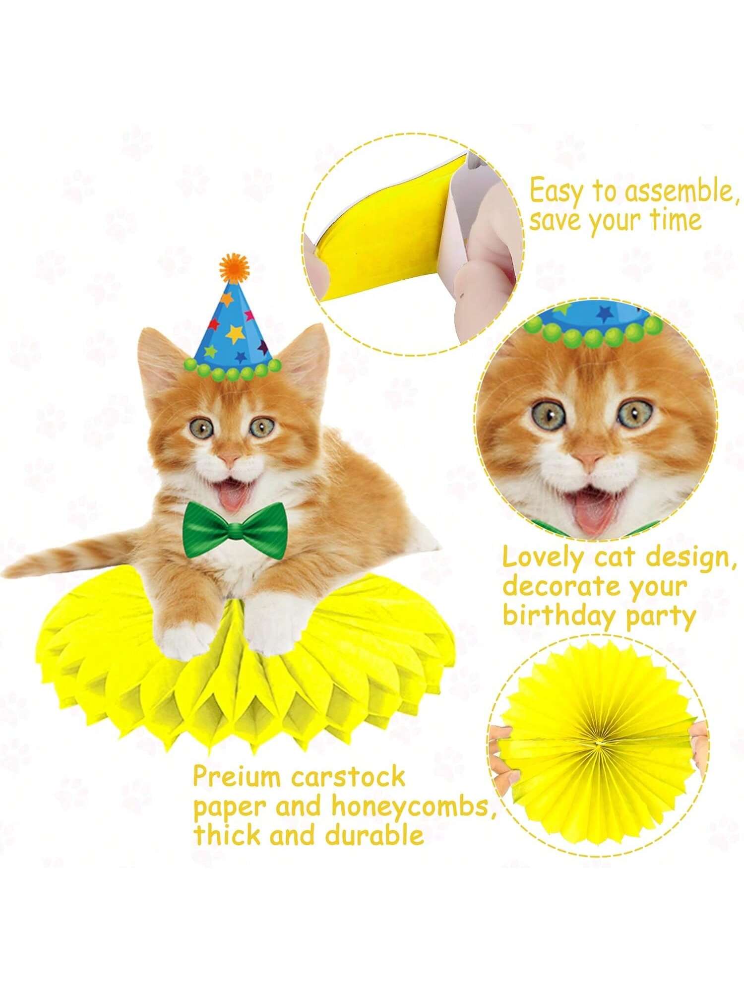 11PCS Baby Cat Honeycomb Centerpieces for Kitten & Cat-Themed Parties