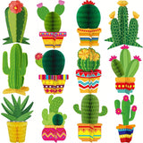 12PCS Cactus Party Decor Set with Honeycomb Centers & Garland for Fiesta