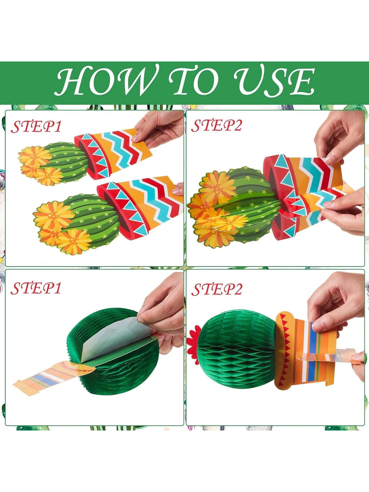 12PCS Cactus Party Decor Set with Honeycomb Centers & Garland for Fiesta