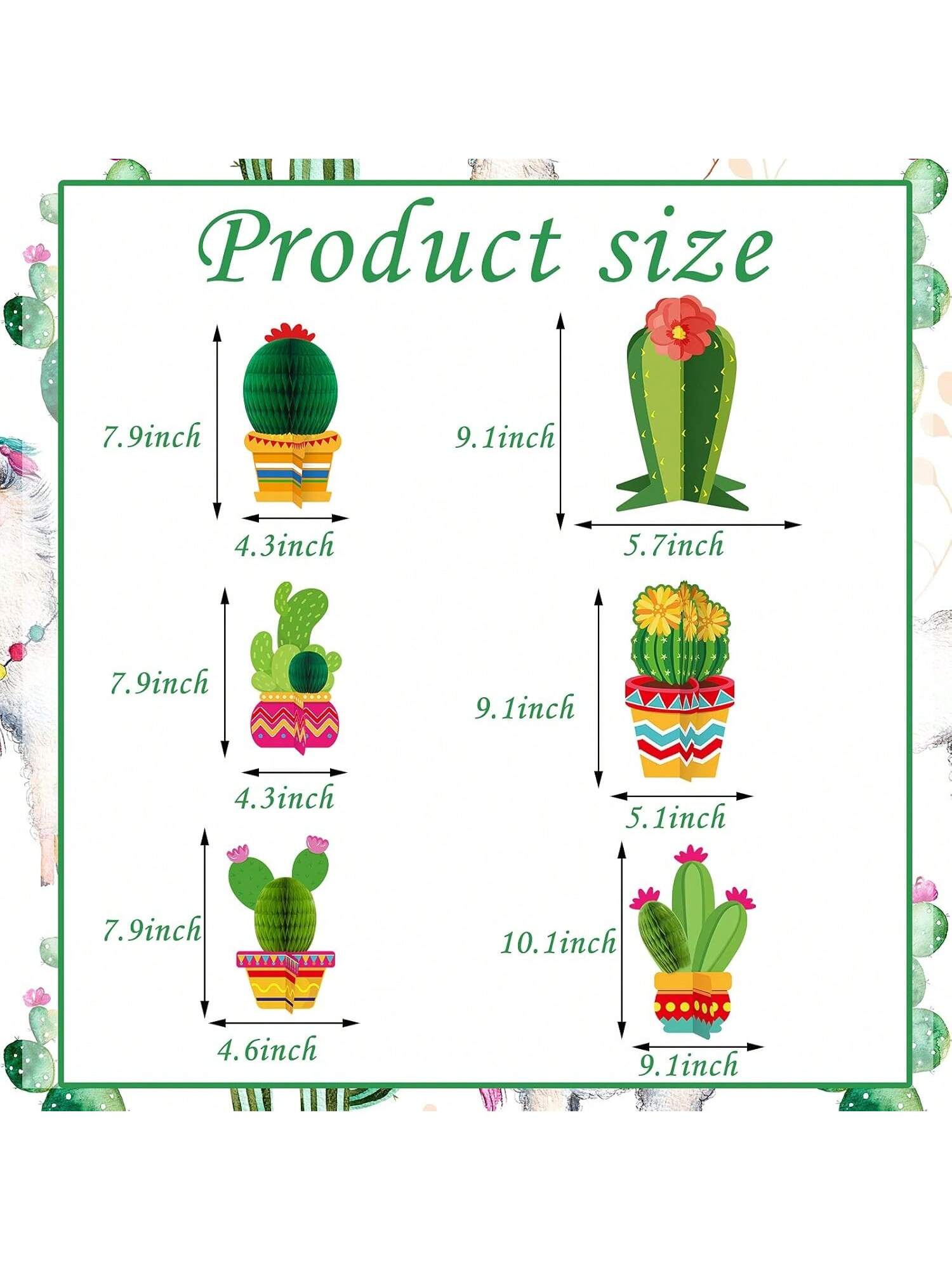 12PCS Cactus Party Decor Set with Honeycomb Centers & Garland for Fiesta