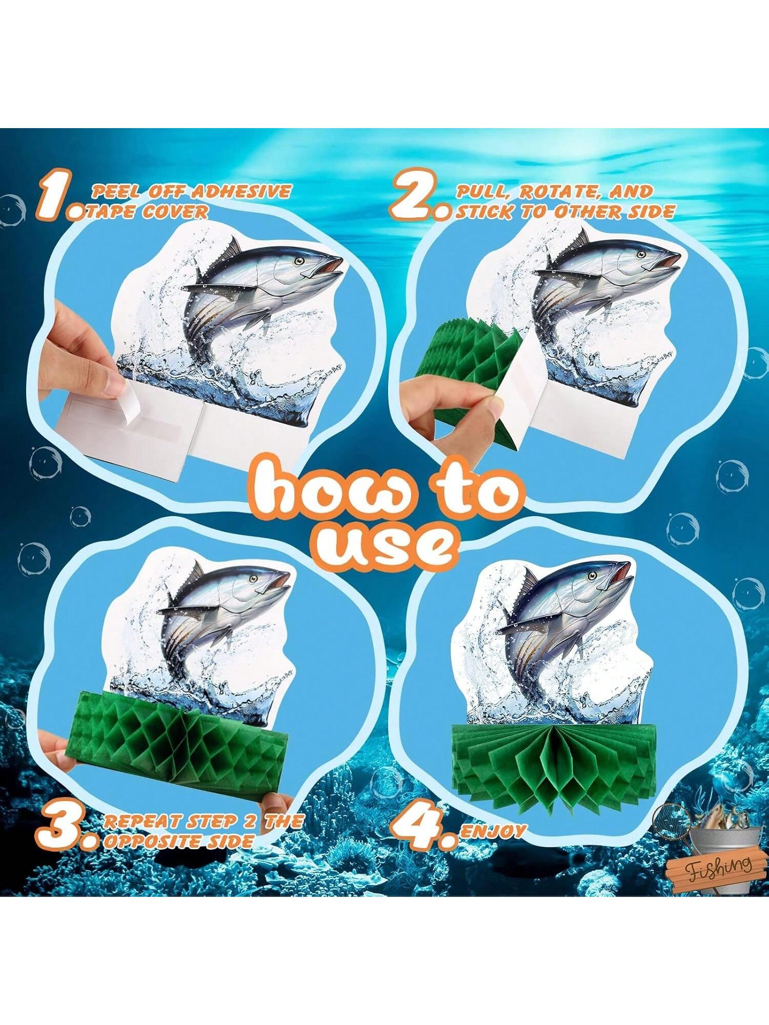 12-Pc Fishing Honeycomb Centerpieces for Birthday Baby Shower and Party Decor