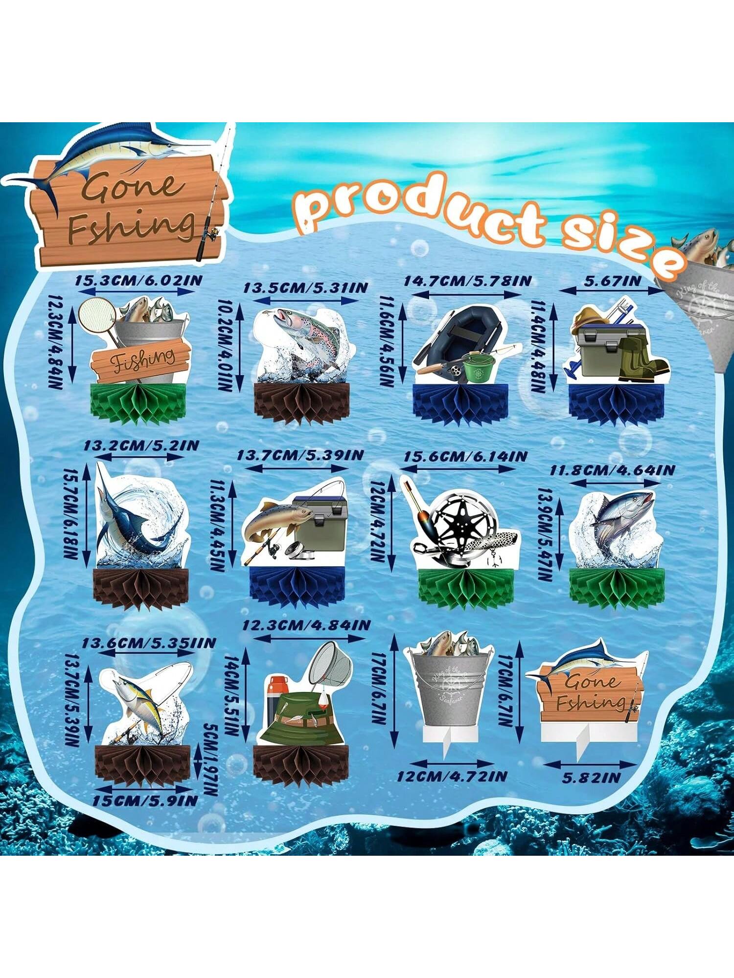 12-Pc Fishing Honeycomb Centerpieces for Birthday Baby Shower and Party Decor