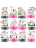 12-Pc Pink Elephant Honeycomb Centerpieces for Baby Showers Birthdays and Parties