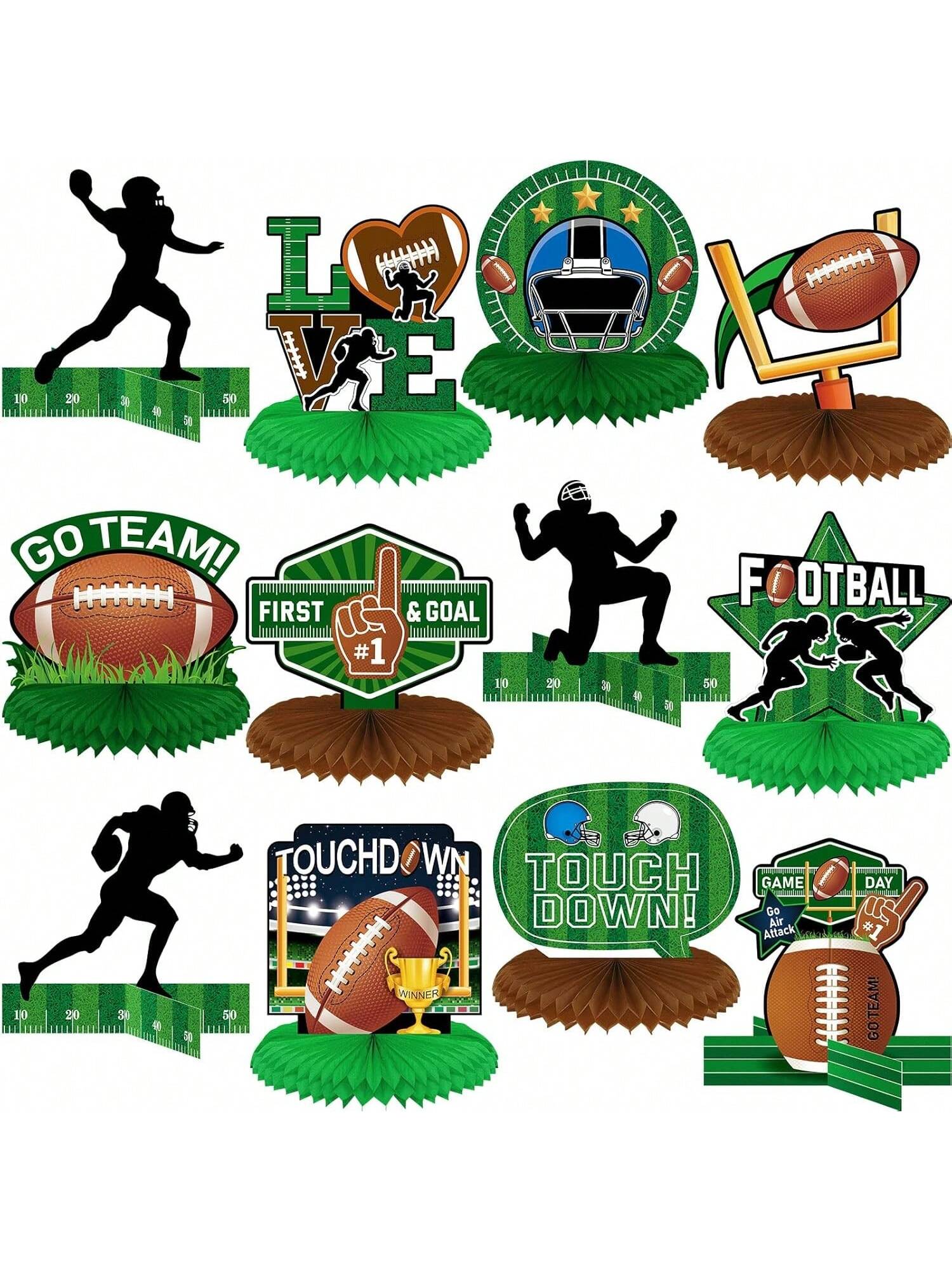 12PCS Football Table Centerpieces Honeycomb Silhouette Party Decorations