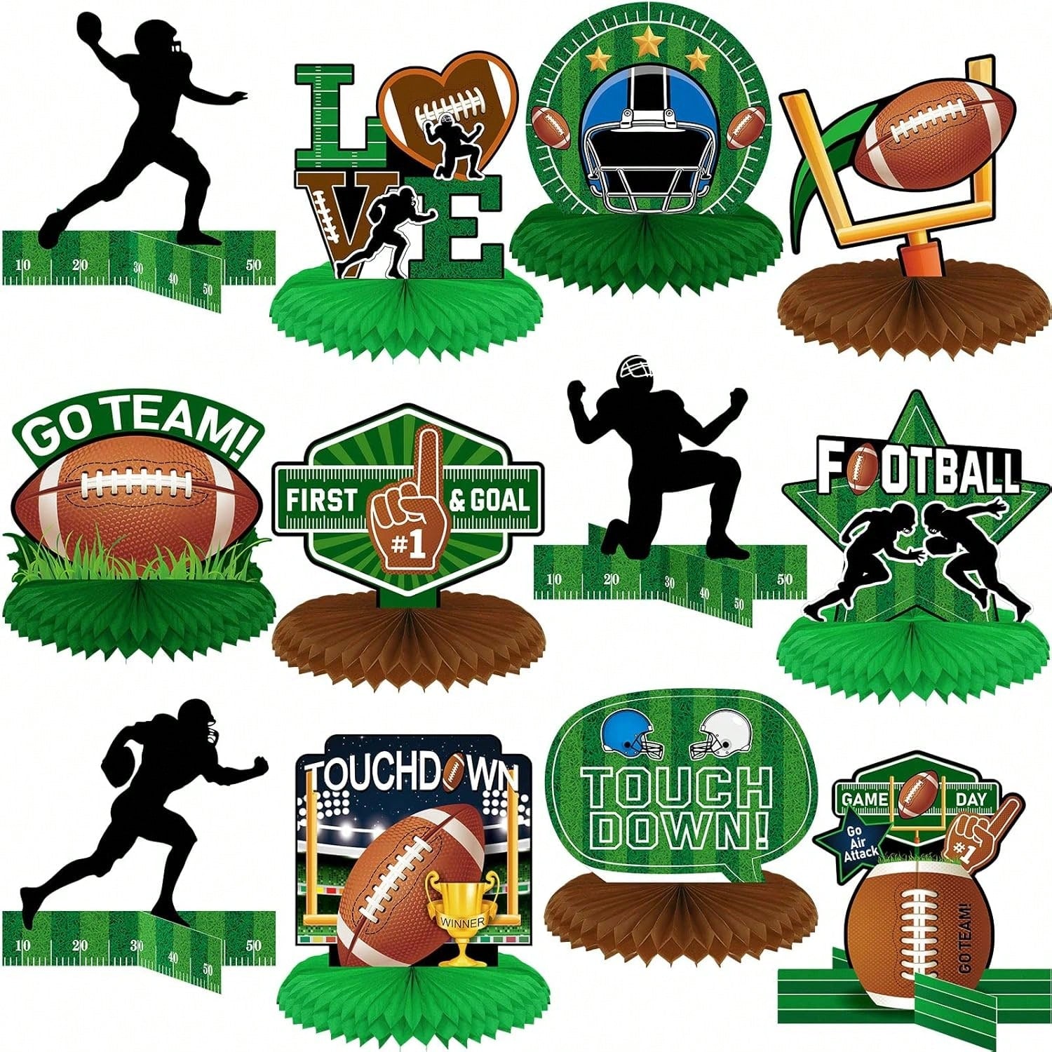 12PCS Football Table Centerpieces Honeycomb Silhouette Party Decorations
