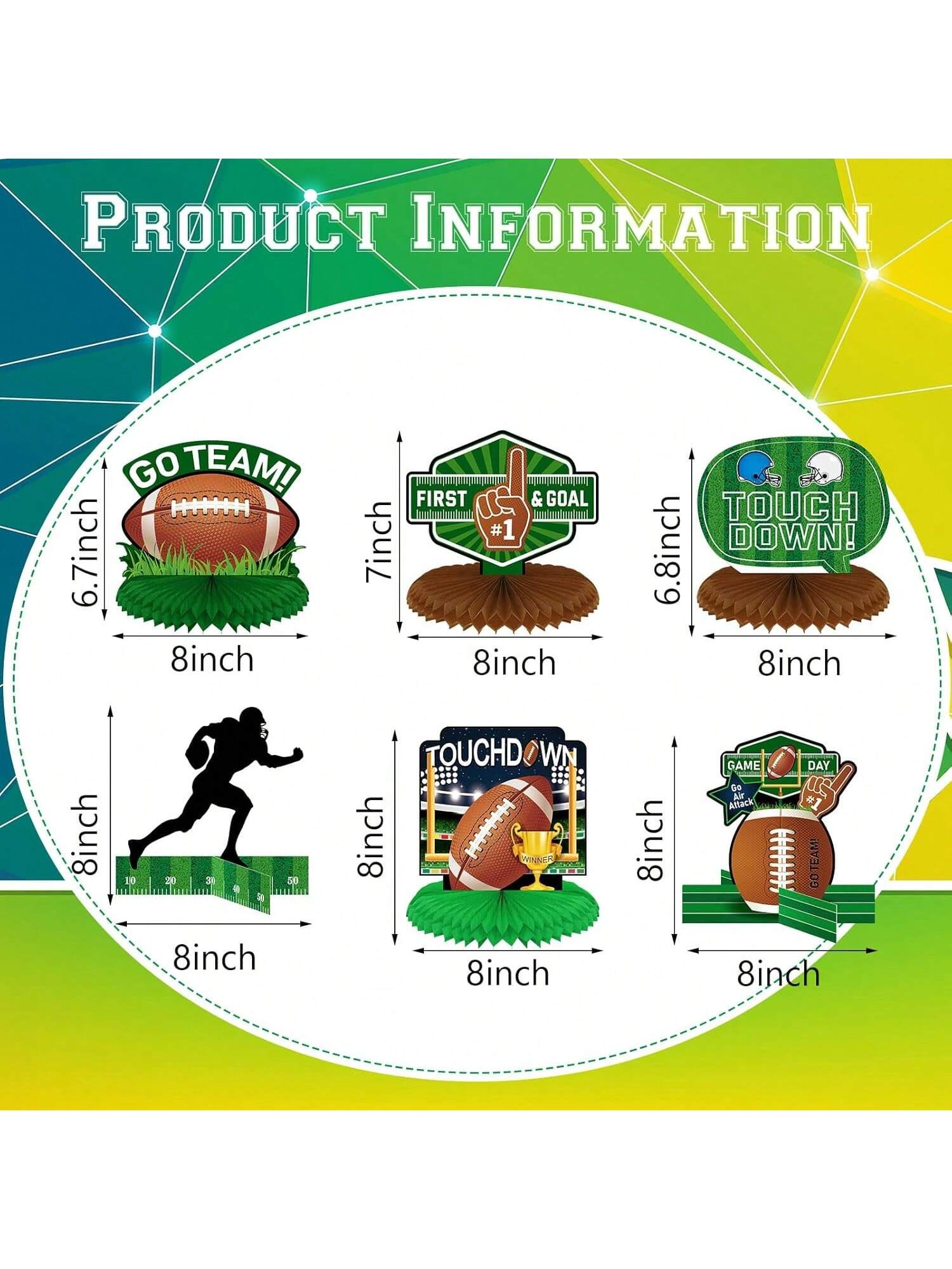 12PCS Football Table Centerpieces Honeycomb Silhouette Party Decorations