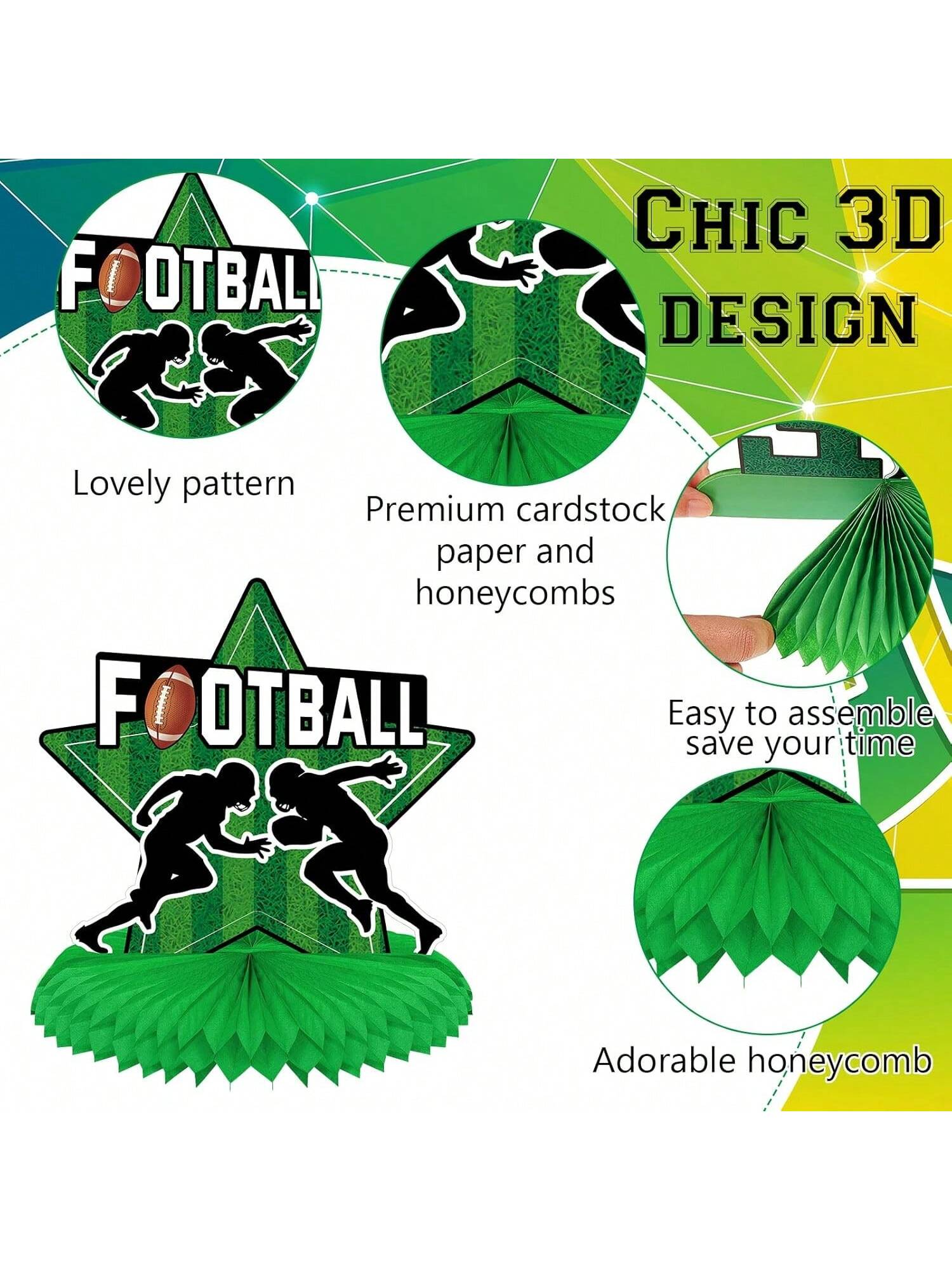 12PCS Football Table Centerpieces Honeycomb Silhouette Party Decorations